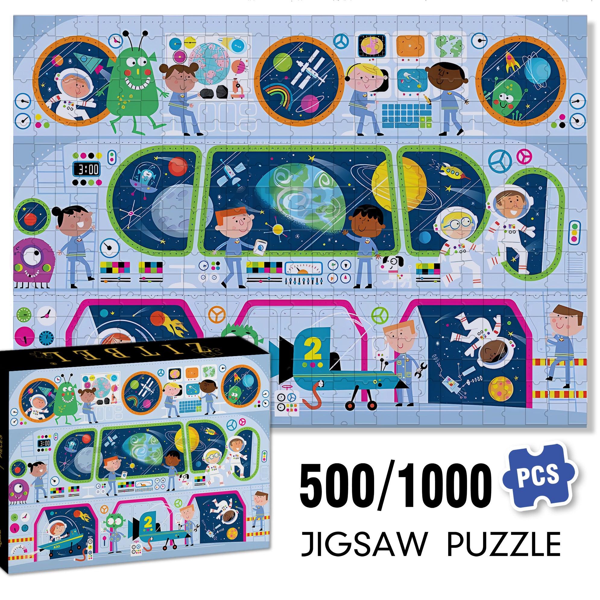Spaceport 500pcs/1000pcs Jigsaw Puzzle, Scratch-Resistant, Interactive Family Game & Brain-Boosting DIY Decor, Perfect for Halloween, Christmas & New Year Gifts, Family Puzzle Game