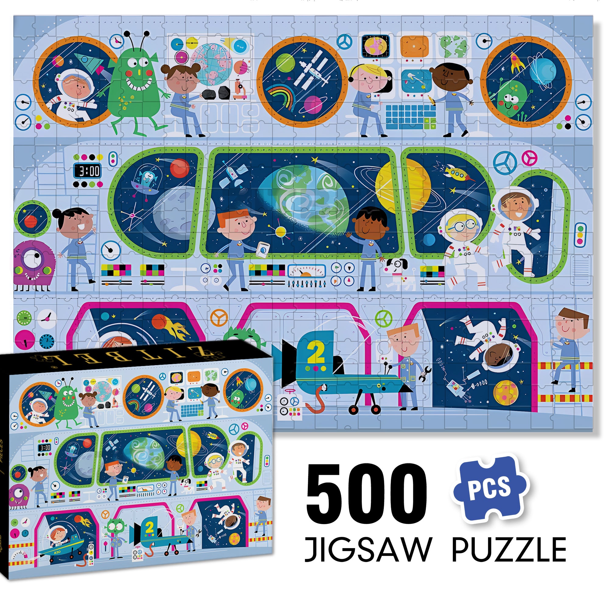Spaceport 500pcs/1000pcs Jigsaw Puzzle, Scratch-Resistant, Interactive Family Game & Brain-Boosting DIY Decor, Perfect for Halloween, Christmas & New Year Gifts, Family Puzzle Game