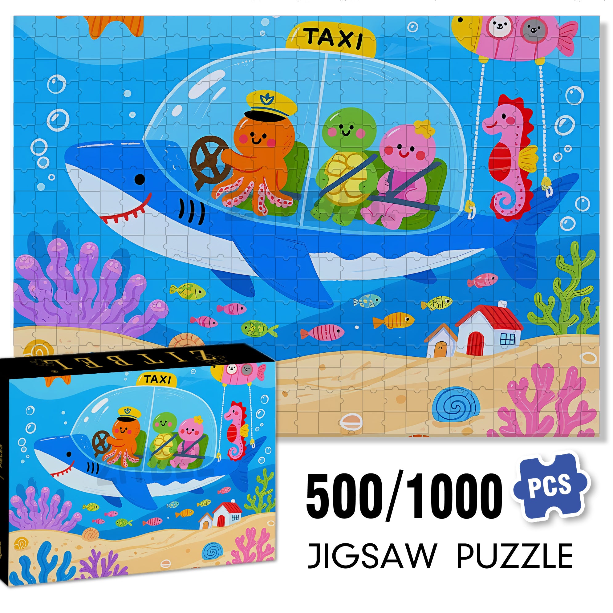 Submarine Taxi 500pcs/1000pcs Jigsaw Puzzle, Scratch-Resistant, Interactive Family Game & Brain-Boosting DIY Decor, Perfect for Halloween, Christmas & New Year Gifts, Family Puzzle Game