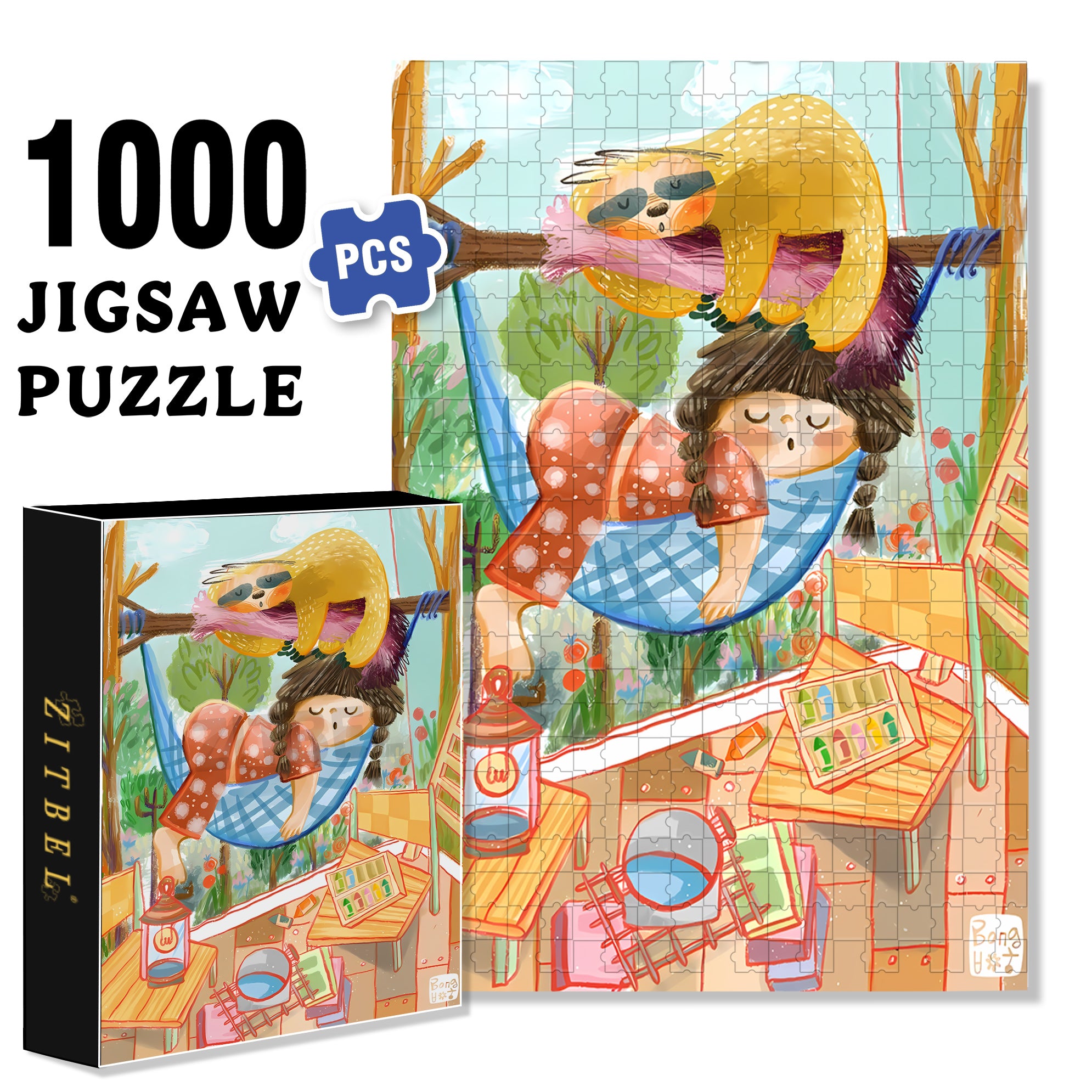 Take Nap With Sloths 500pcs/1000pcs Jigsaw Puzzle, Scratch-Resistant, Interactive Family Game & Brain-Boosting DIY Decor, Perfect for Halloween, Christmas & New Year Gifts, Family Puzzle Game
