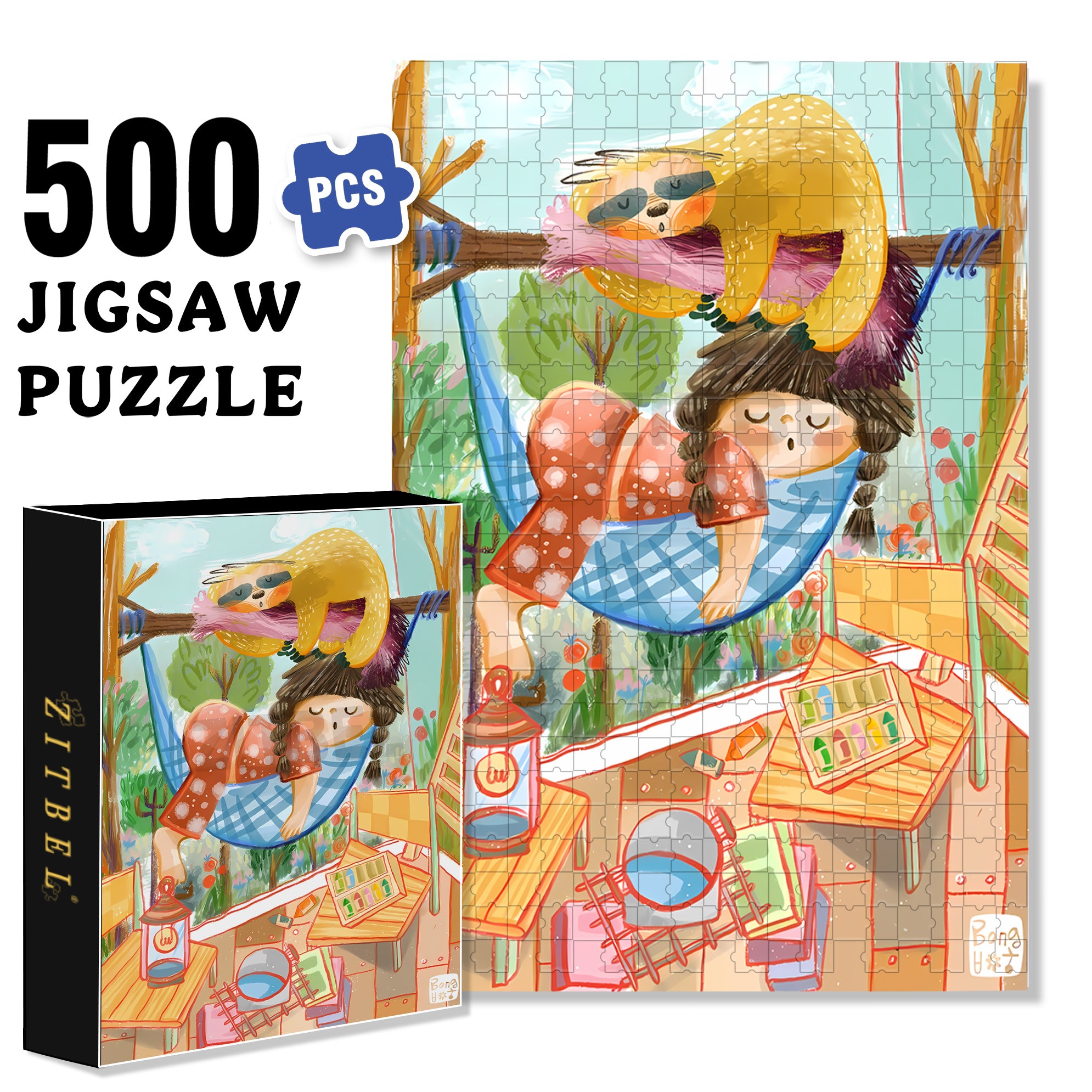 Take Nap With Sloths 500pcs/1000pcs Jigsaw Puzzle, Scratch-Resistant, Interactive Family Game & Brain-Boosting DIY Decor, Perfect for Halloween, Christmas & New Year Gifts, Family Puzzle Game