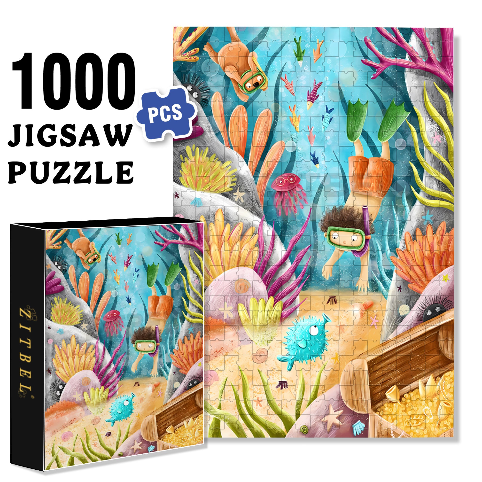 Underwater Treasures 500pcs/1000pcs Jigsaw Puzzle, Scratch-Resistant, Interactive Family Game & Brain-Boosting DIY Decor, Perfect for Halloween, Christmas & New Year Gifts, Family Puzzle Game