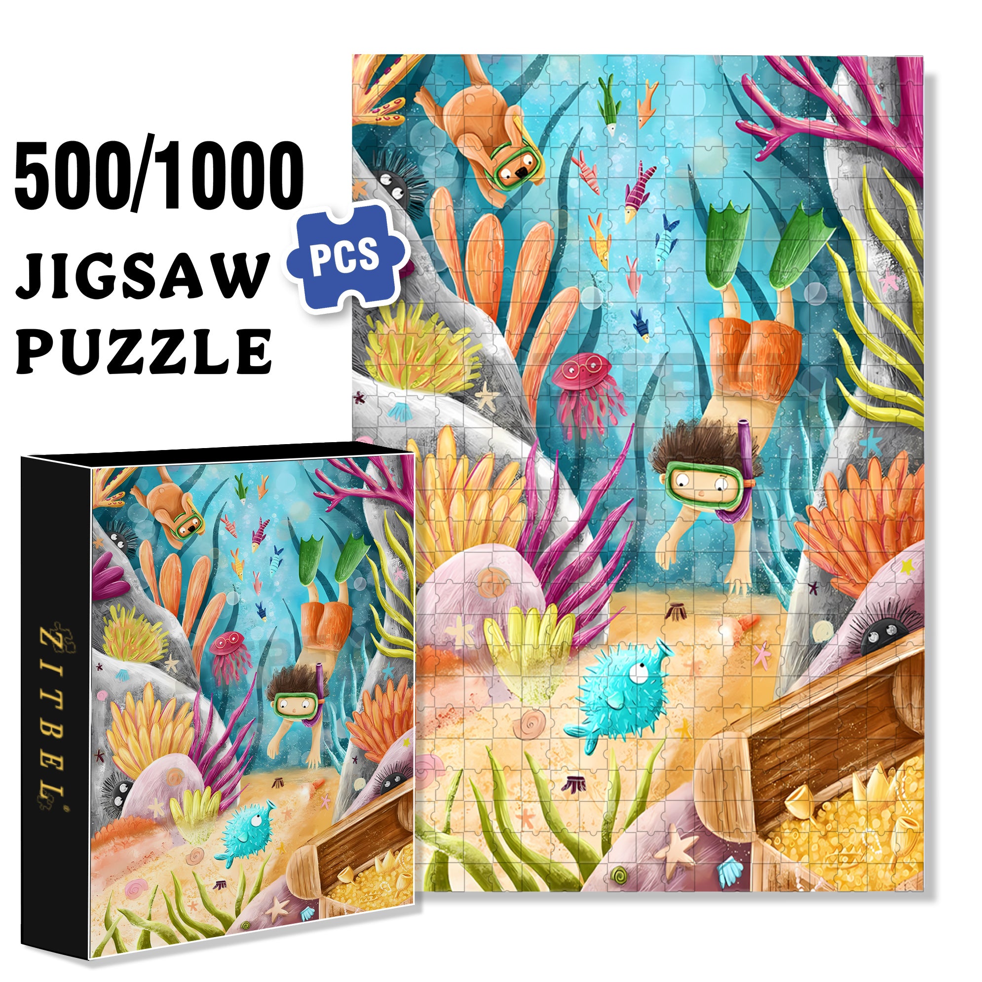 Underwater Treasures 500pcs/1000pcs Jigsaw Puzzle, Scratch-Resistant, Interactive Family Game & Brain-Boosting DIY Decor, Perfect for Halloween, Christmas & New Year Gifts, Family Puzzle Game