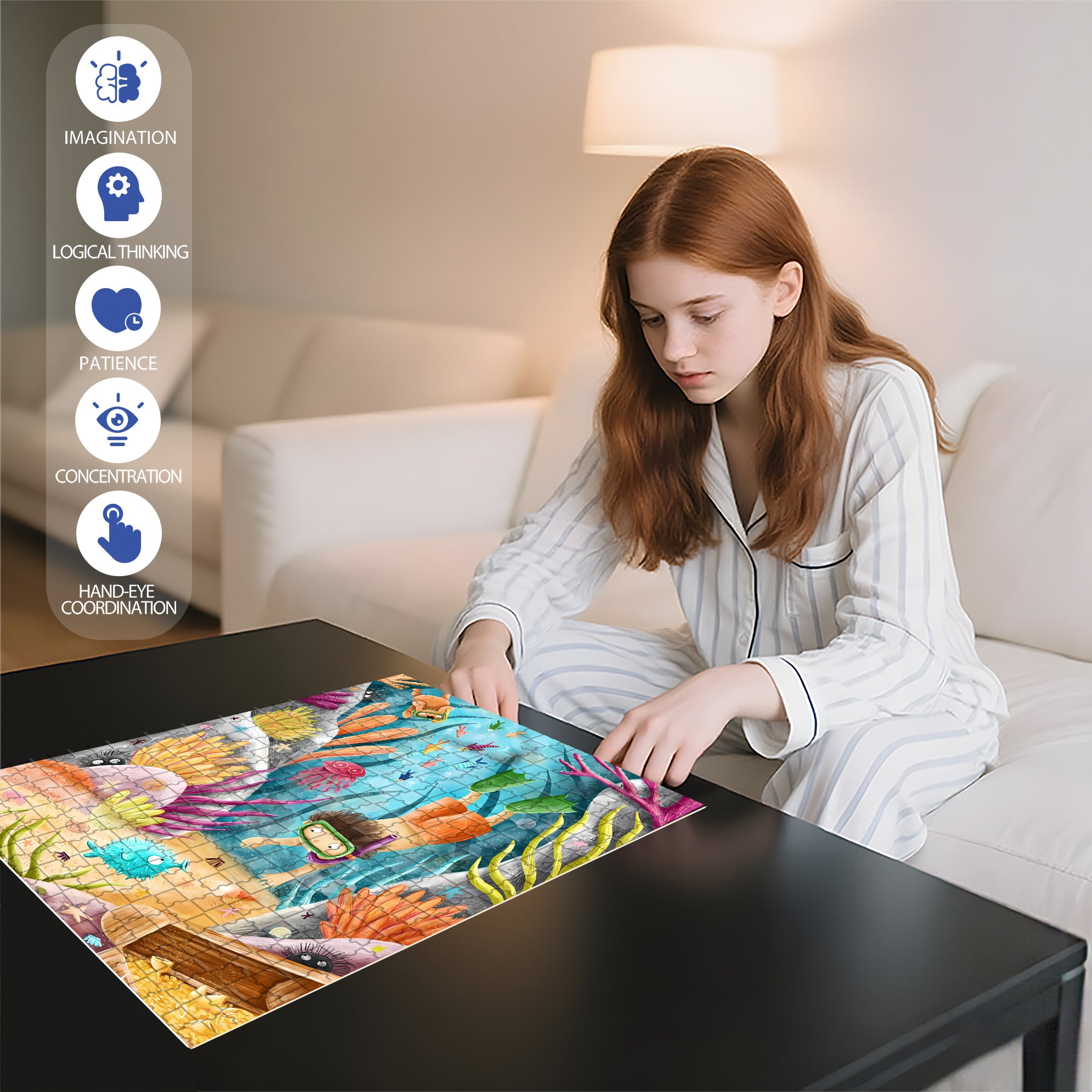 Underwater Treasures 500pcs/1000pcs Jigsaw Puzzle, Scratch-Resistant, Interactive Family Game & Brain-Boosting DIY Decor, Perfect for Halloween, Christmas & New Year Gifts, Family Puzzle Game