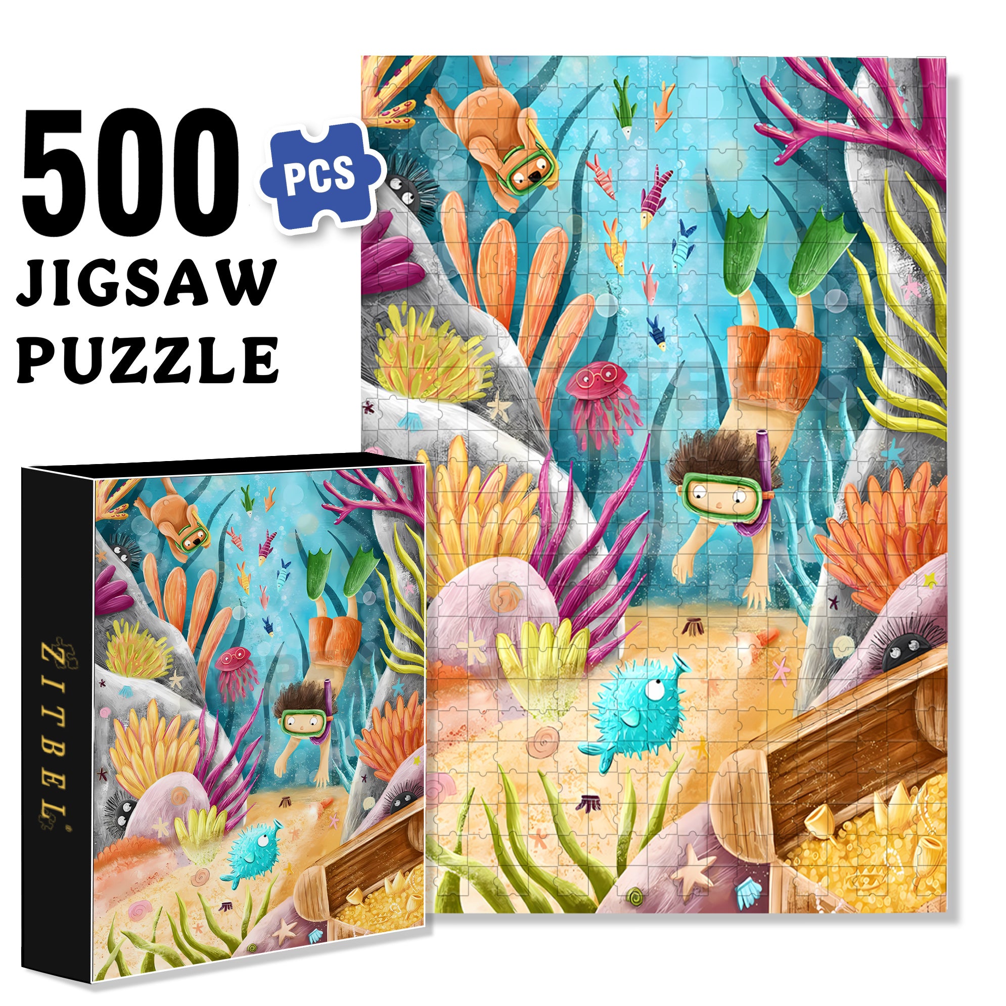 Underwater Treasures 500pcs/1000pcs Jigsaw Puzzle, Scratch-Resistant, Interactive Family Game & Brain-Boosting DIY Decor, Perfect for Halloween, Christmas & New Year Gifts, Family Puzzle Game