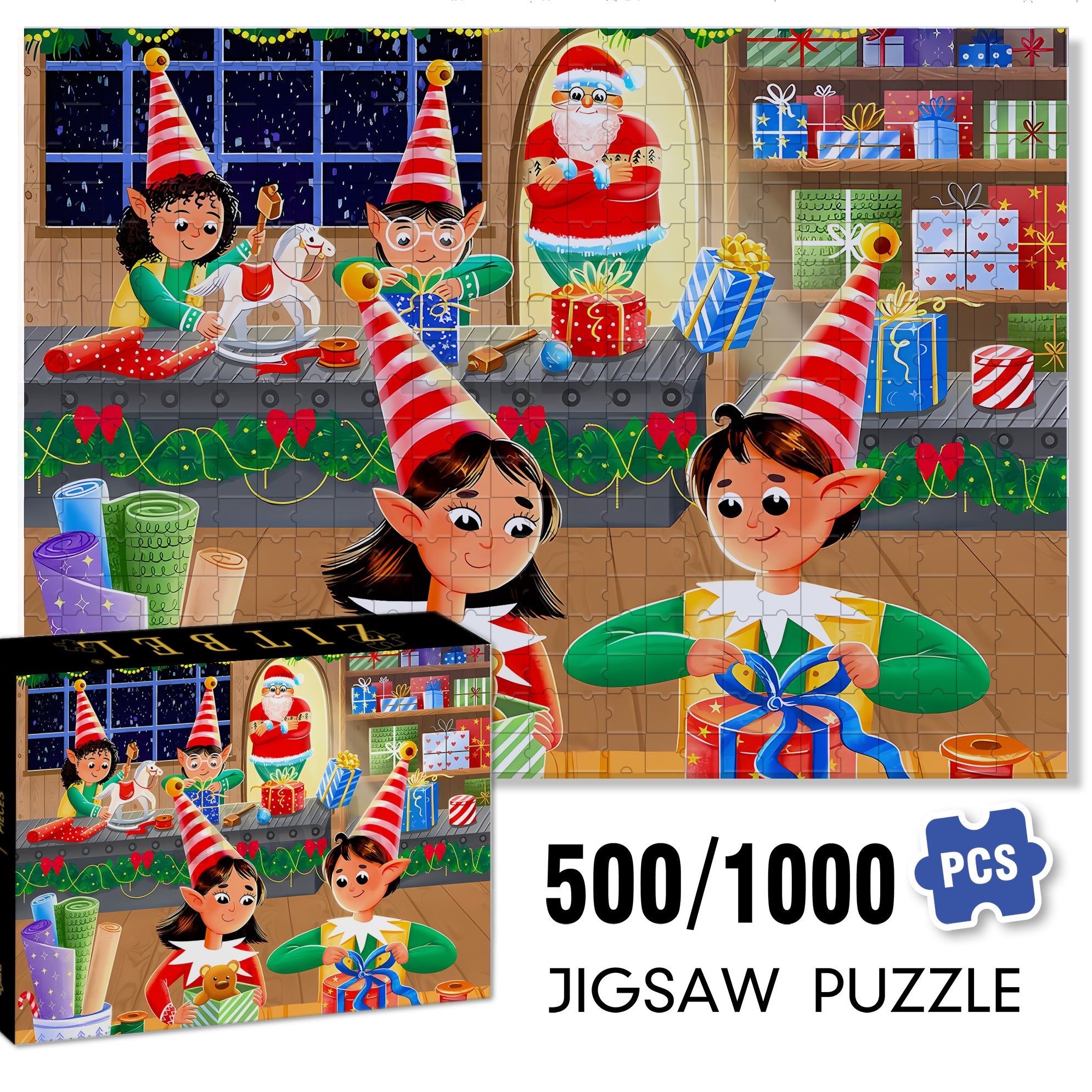 X'mas Cards 500pcs/1000pcs Jigsaw Puzzle, Scratch-Resistant, Interactive Family Game & Brain-Boosting DIY Decor, Perfect for Halloween, Christmas & New Year Gifts, Family Puzzle Game