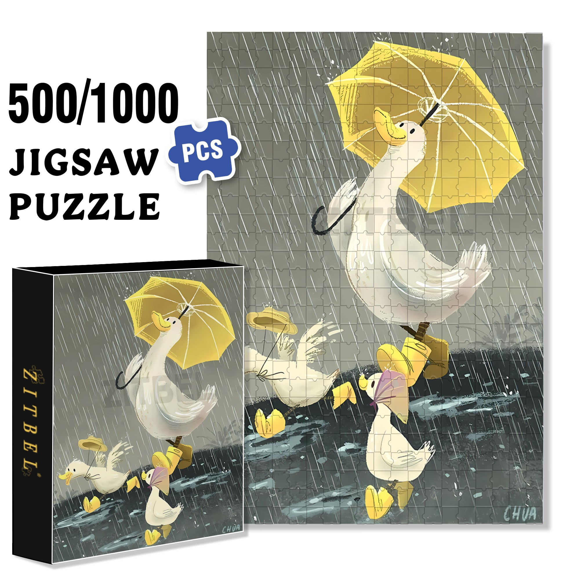 Yellow Umbrella 500pcs/1000pcs Jigsaw Puzzle, Scratch-Resistant, Interactive Family Game & Brain-Boosting DIY Decor, Perfect for Halloween, Christmas & New Year Gifts, Family Puzzle Game