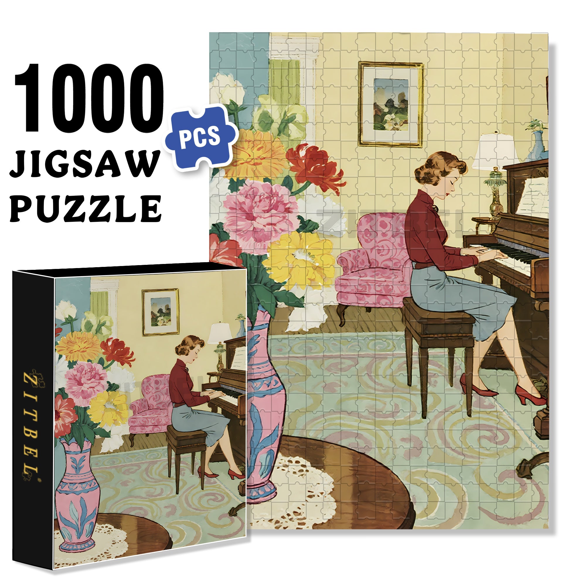 1950's 500pcs/1000pcs Jigsaw Puzzle, Scratch-Resistant, Interactive Family Game & Brain-Boosting DIY Decor, Perfect for Halloween, Christmas & New Year Gifts, Family Puzzle Game