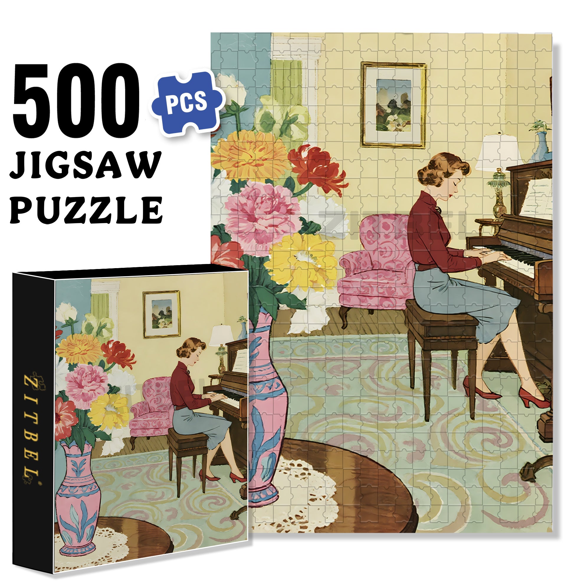 1950's 500pcs/1000pcs Jigsaw Puzzle, Scratch-Resistant, Interactive Family Game & Brain-Boosting DIY Decor, Perfect for Halloween, Christmas & New Year Gifts, Family Puzzle Game