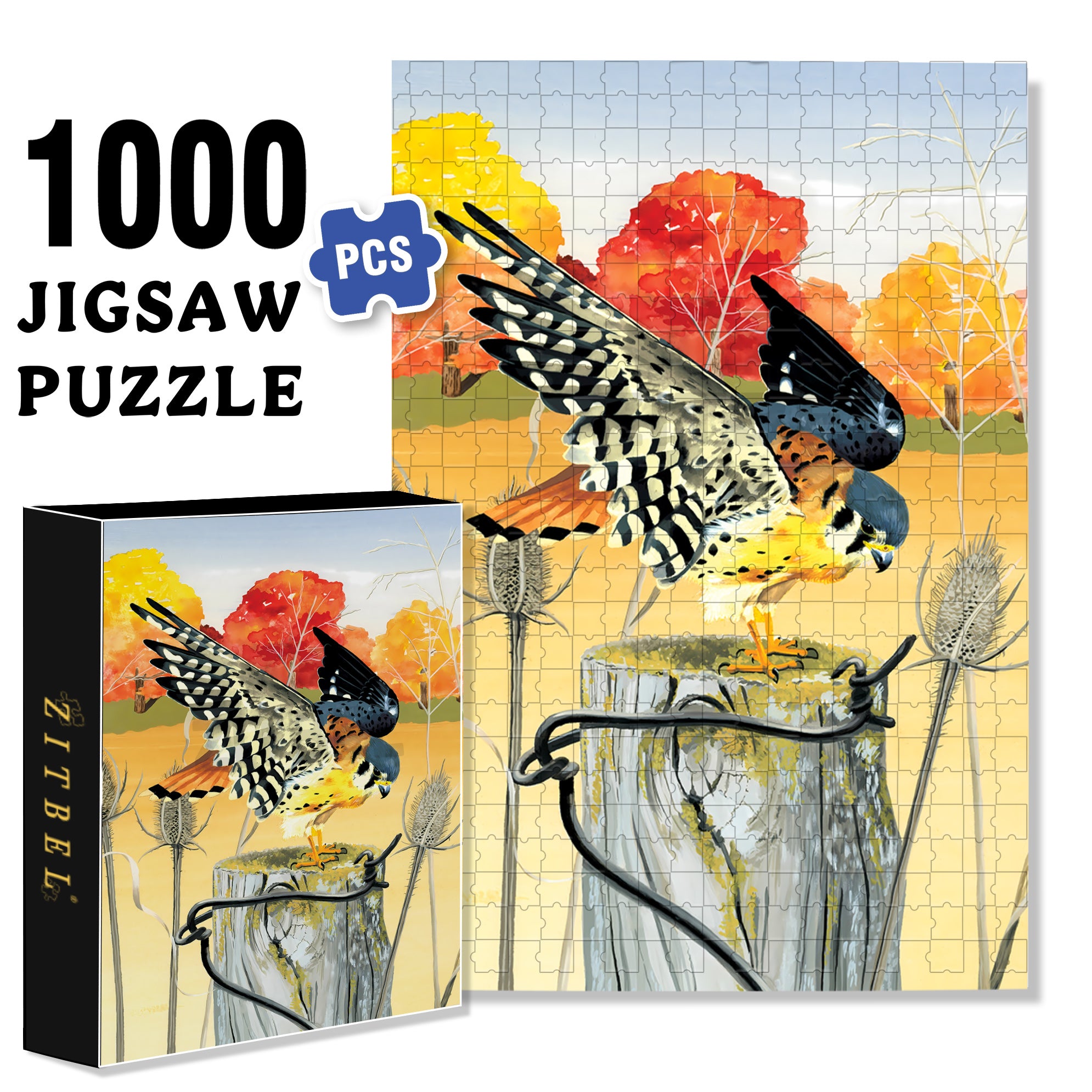 American Kestrel 500pcs/1000pcs Jigsaw Puzzle, Scratch-Resistant, Interactive Family Game & Brain-Boosting DIY Decor, Perfect for Halloween, Christmas & New Year Gifts, Family Puzzle Game