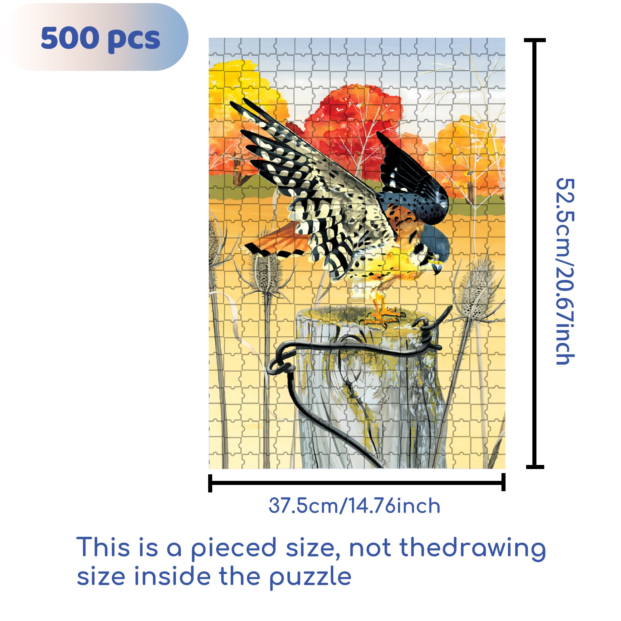 American Kestrel 500pcs/1000pcs Jigsaw Puzzle, Scratch-Resistant, Interactive Family Game & Brain-Boosting DIY Decor, Perfect for Halloween, Christmas & New Year Gifts, Family Puzzle Game