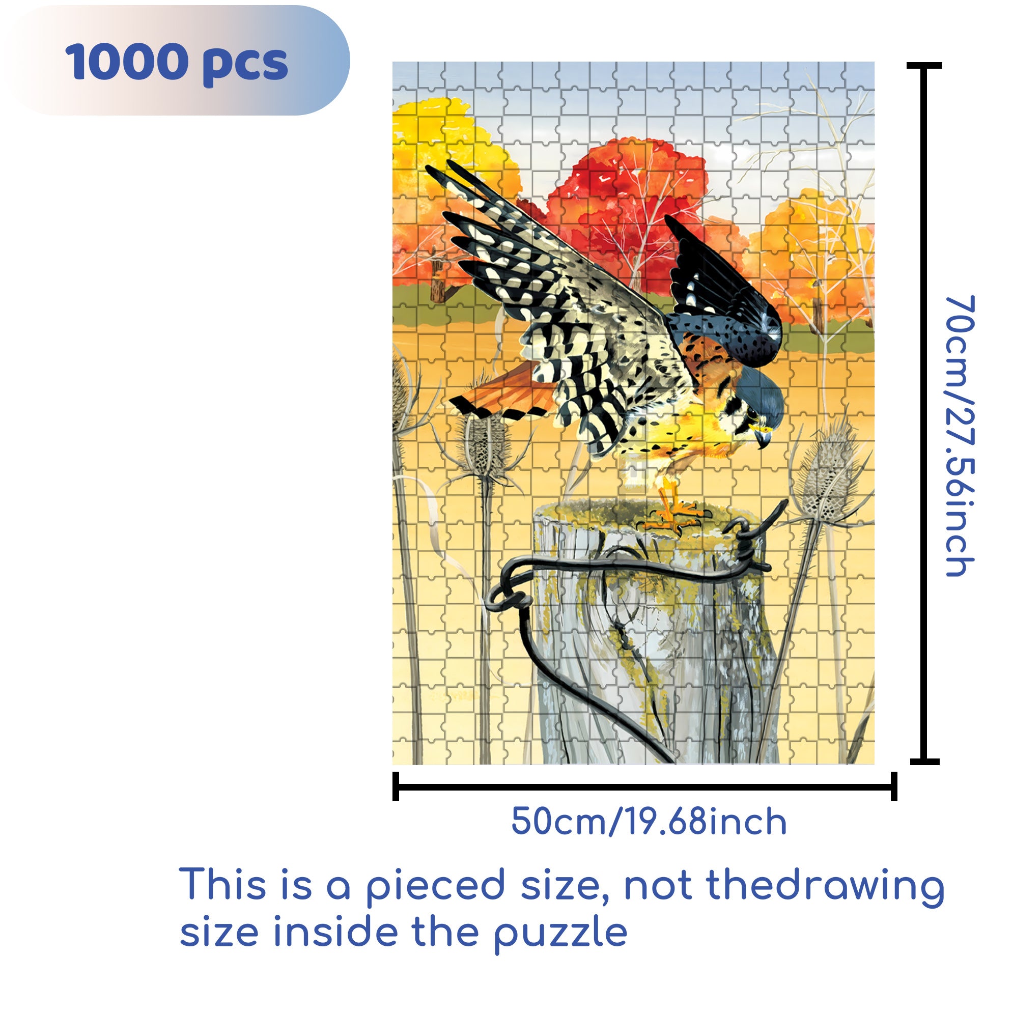 American Kestrel 500pcs/1000pcs Jigsaw Puzzle, Scratch-Resistant, Interactive Family Game & Brain-Boosting DIY Decor, Perfect for Halloween, Christmas & New Year Gifts, Family Puzzle Game