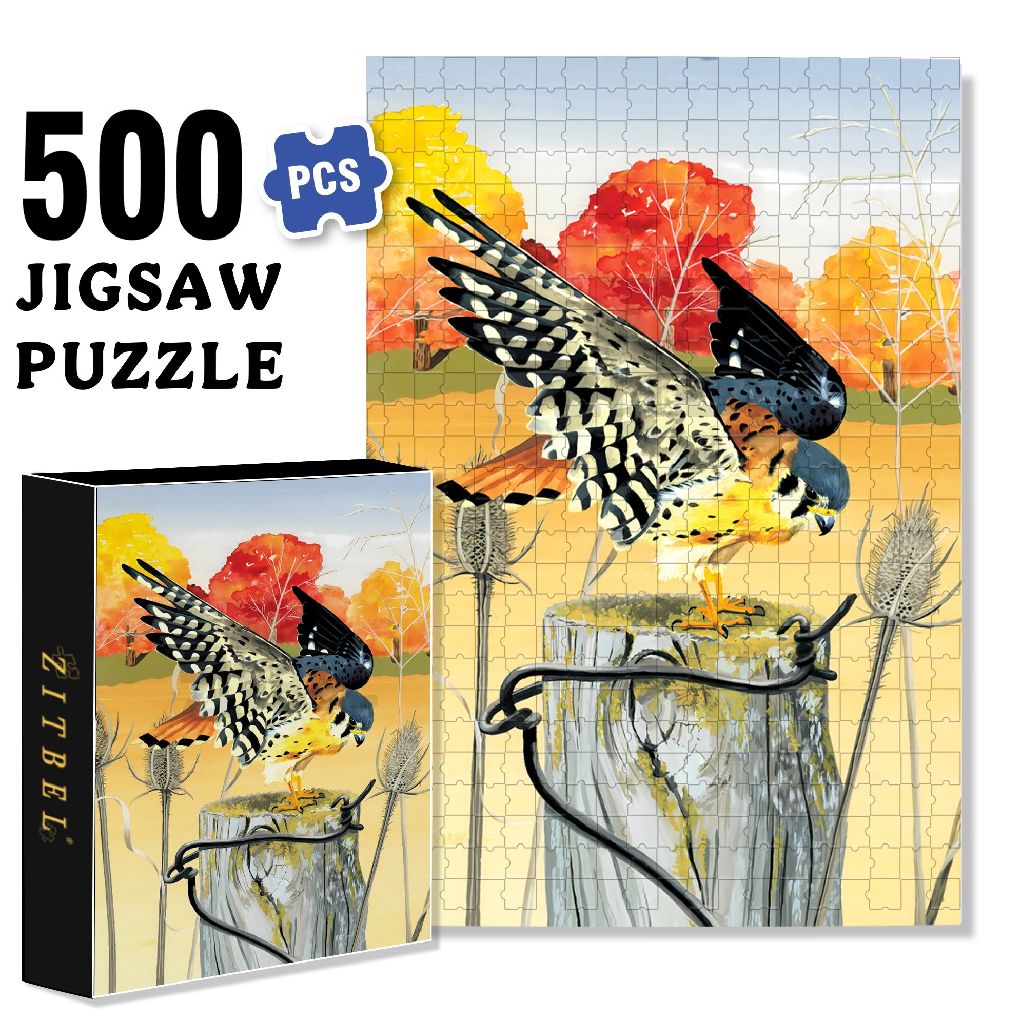American Kestrel 500pcs/1000pcs Jigsaw Puzzle, Scratch-Resistant, Interactive Family Game & Brain-Boosting DIY Decor, Perfect for Halloween, Christmas & New Year Gifts, Family Puzzle Game