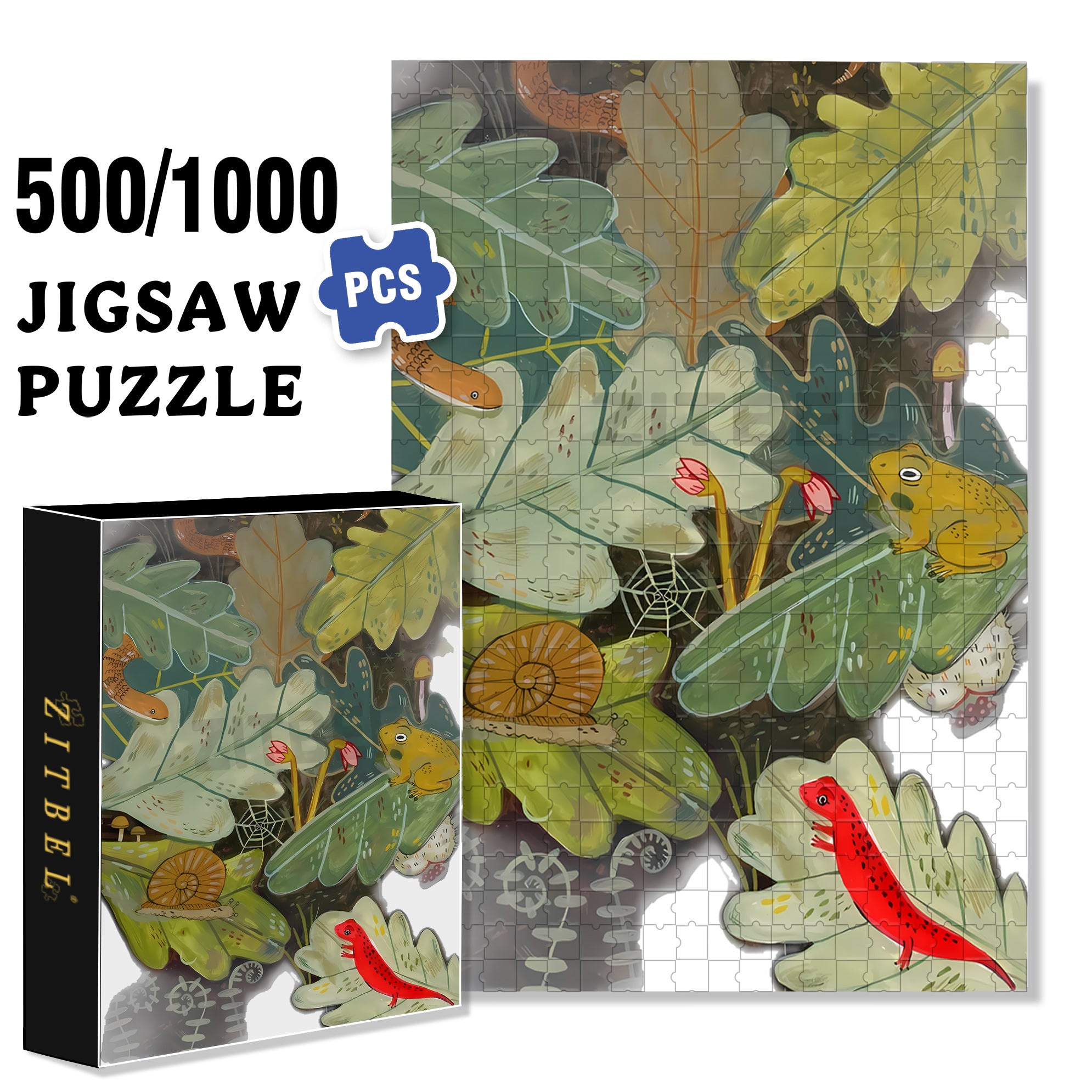 Amphibians 500pcs/1000pcs Jigsaw Puzzle, Scratch-Resistant, Interactive Family Game & Brain-Boosting DIY Decor, Perfect for Halloween, Christmas & New Year Gifts, Family Puzzle Game