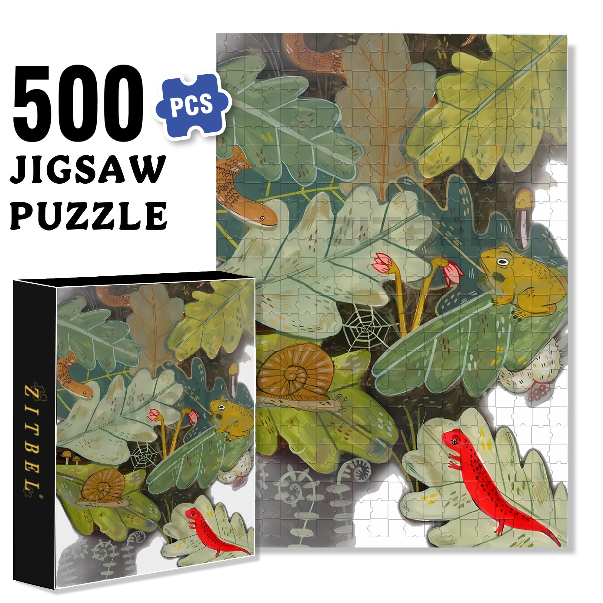 Amphibians 500pcs/1000pcs Jigsaw Puzzle, Scratch-Resistant, Interactive Family Game & Brain-Boosting DIY Decor, Perfect for Halloween, Christmas & New Year Gifts, Family Puzzle Game