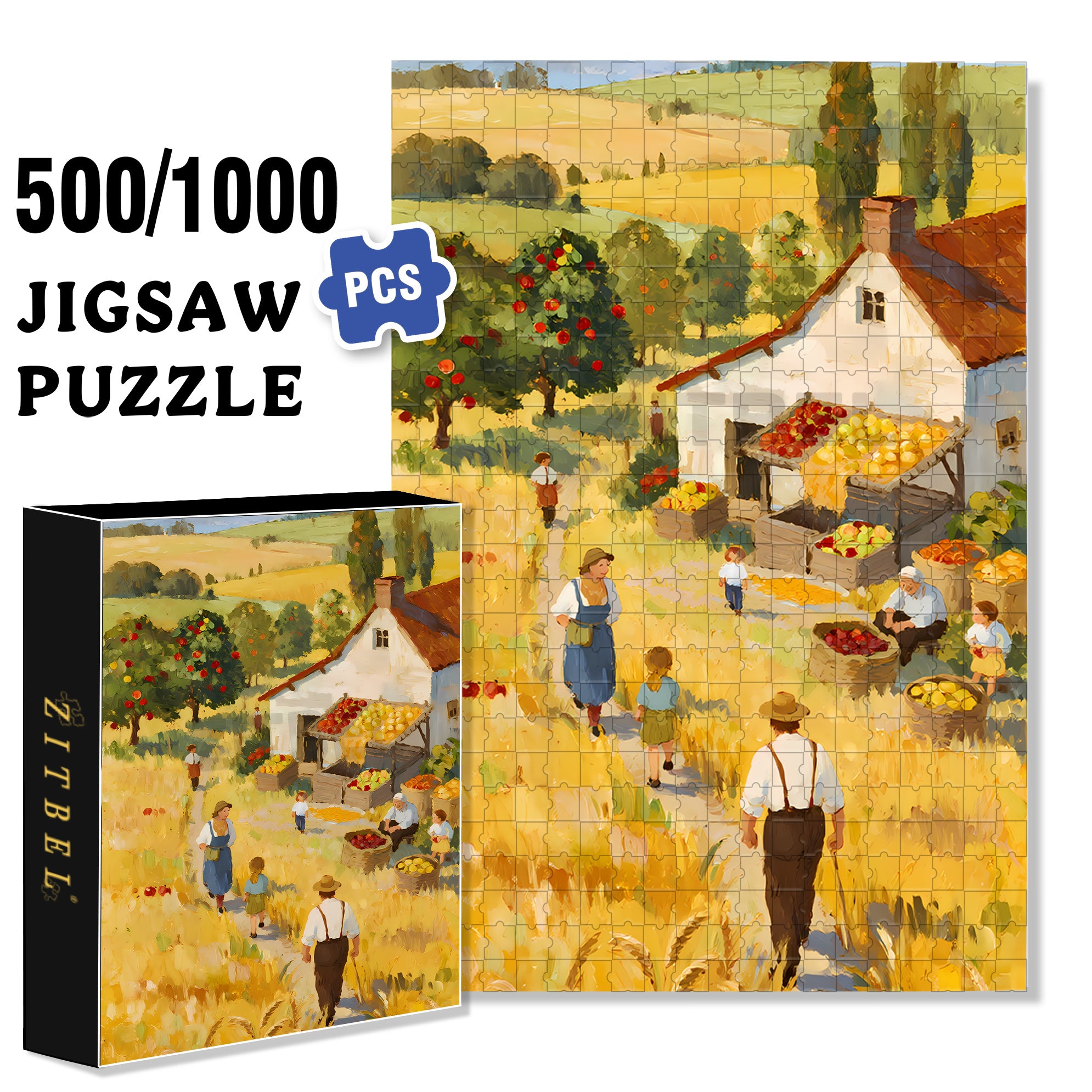 Autumn Fields 500pcs/1000pcs Jigsaw Puzzle, Scratch-Resistant, Interactive Family Game & Brain-Boosting DIY Decor, Perfect for Halloween, Christmas & New Year Gifts, Family Puzzle Game