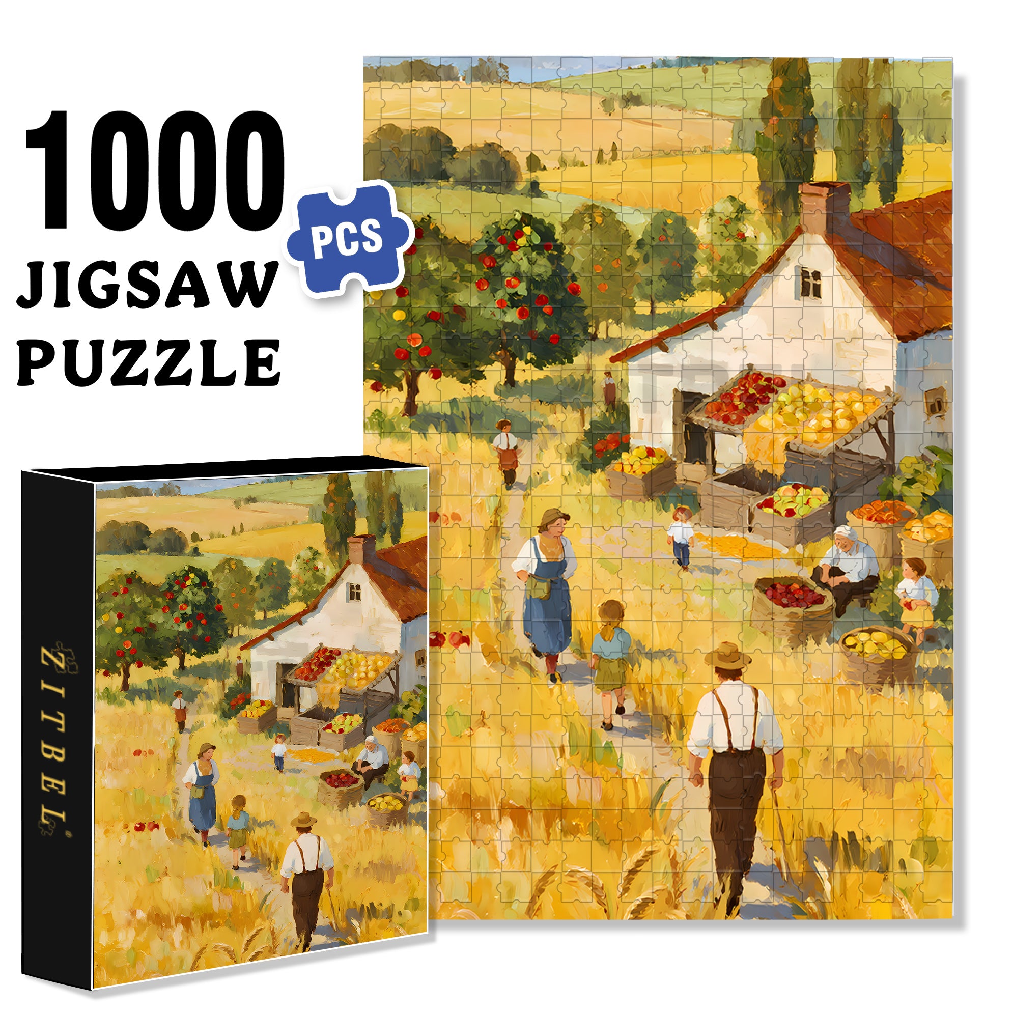 Autumn Fields 500pcs/1000pcs Jigsaw Puzzle, Scratch-Resistant, Interactive Family Game & Brain-Boosting DIY Decor, Perfect for Halloween, Christmas & New Year Gifts, Family Puzzle Game
