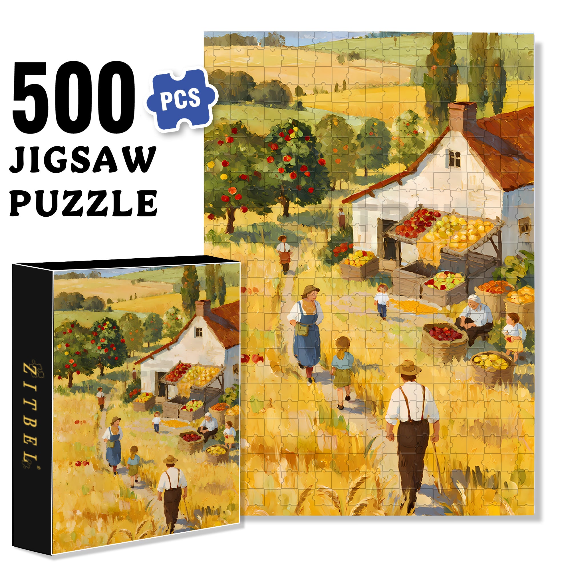 Autumn Fields 500pcs/1000pcs Jigsaw Puzzle, Scratch-Resistant, Interactive Family Game & Brain-Boosting DIY Decor, Perfect for Halloween, Christmas & New Year Gifts, Family Puzzle Game