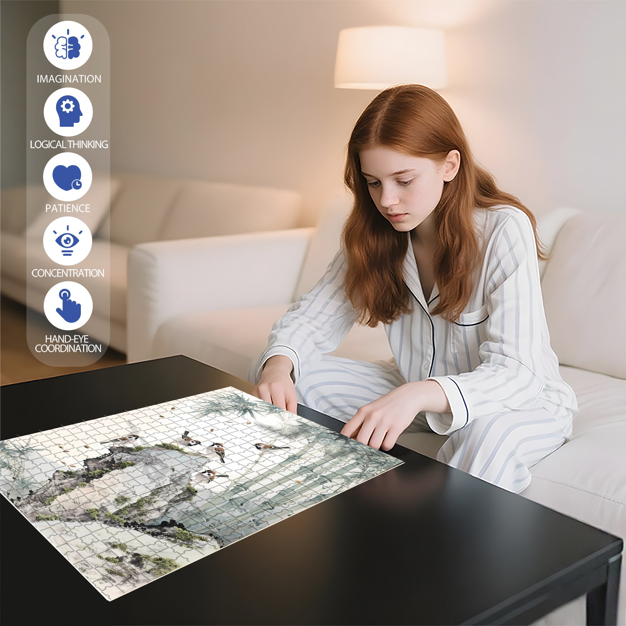 Bamboo And Sparrows 500pcs/1000pcs Jigsaw Puzzle, Scratch-Resistant, Interactive Family Game & Brain-Boosting DIY Decor, Perfect for Halloween, Christmas & New Year Gifts, Family Puzzle Game