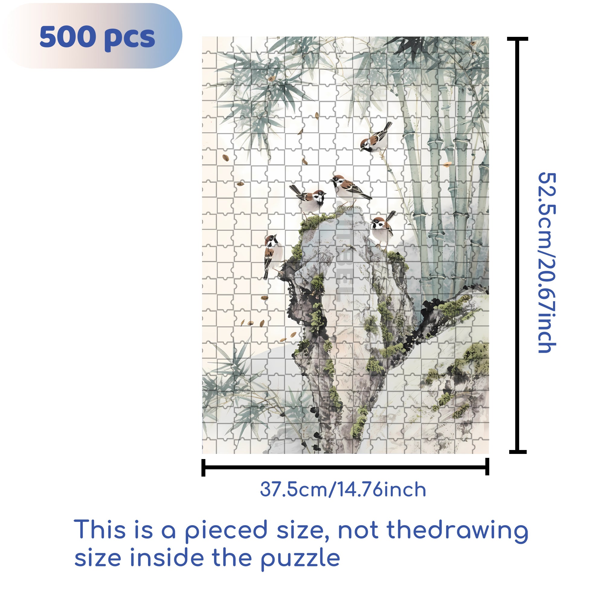 Bamboo And Sparrows 500pcs/1000pcs Jigsaw Puzzle, Scratch-Resistant, Interactive Family Game & Brain-Boosting DIY Decor, Perfect for Halloween, Christmas & New Year Gifts, Family Puzzle Game