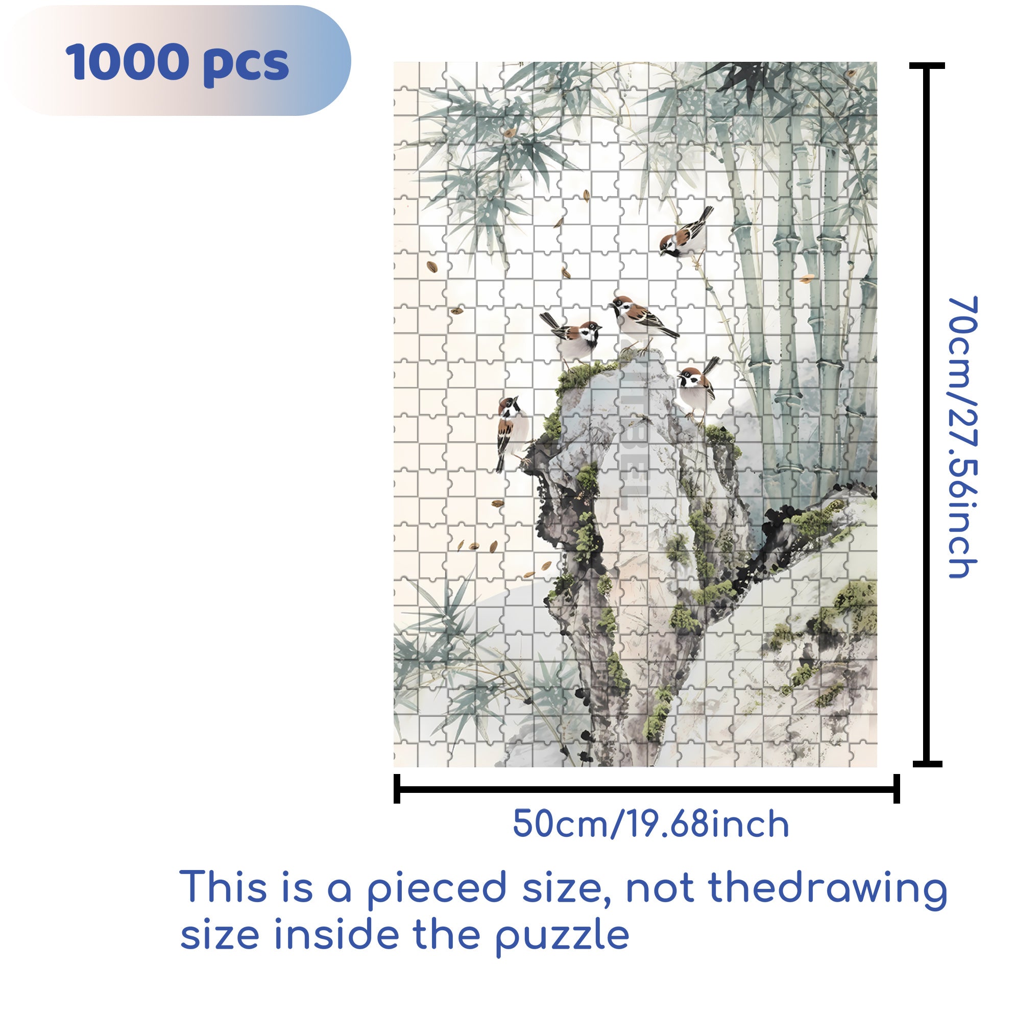 Bamboo And Sparrows 500pcs/1000pcs Jigsaw Puzzle, Scratch-Resistant, Interactive Family Game & Brain-Boosting DIY Decor, Perfect for Halloween, Christmas & New Year Gifts, Family Puzzle Game