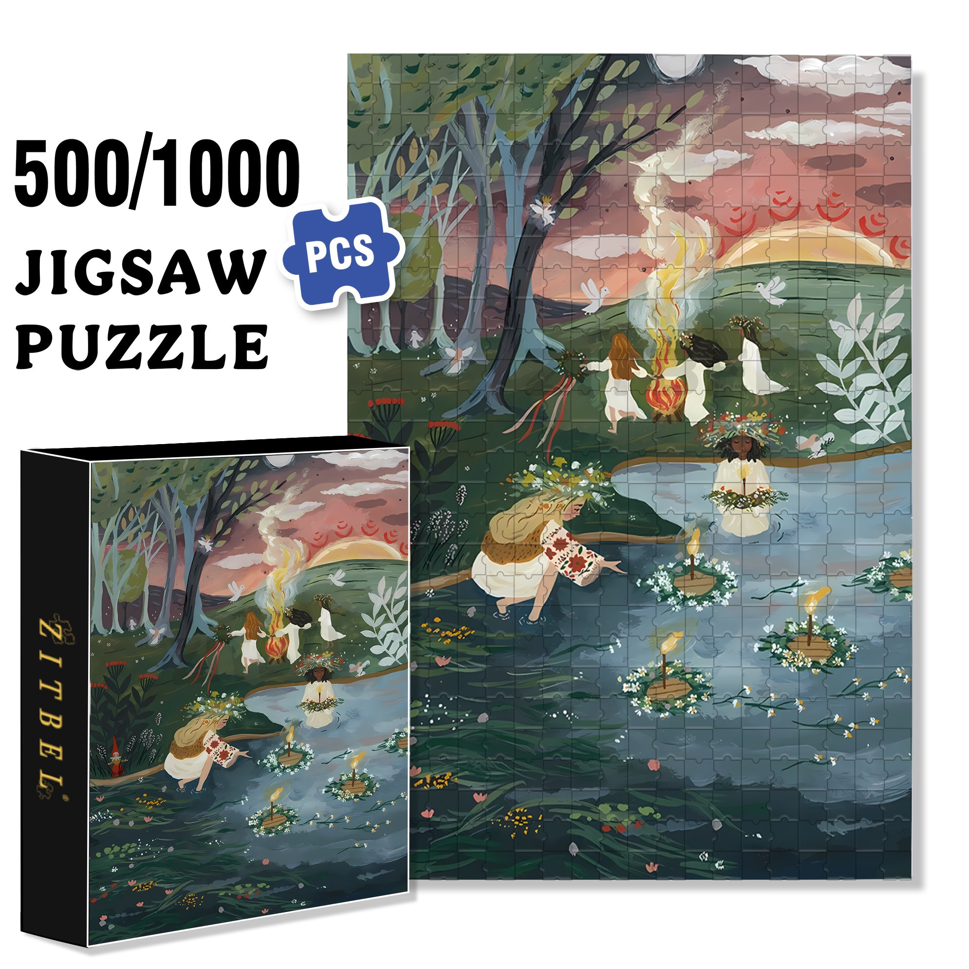 Bonfire Party 500pcs/1000pcs Jigsaw Puzzle, Scratch-Resistant, Interactive Family Game & Brain-Boosting DIY Decor, Perfect for Halloween, Christmas & New Year Gifts, Family Puzzle Game