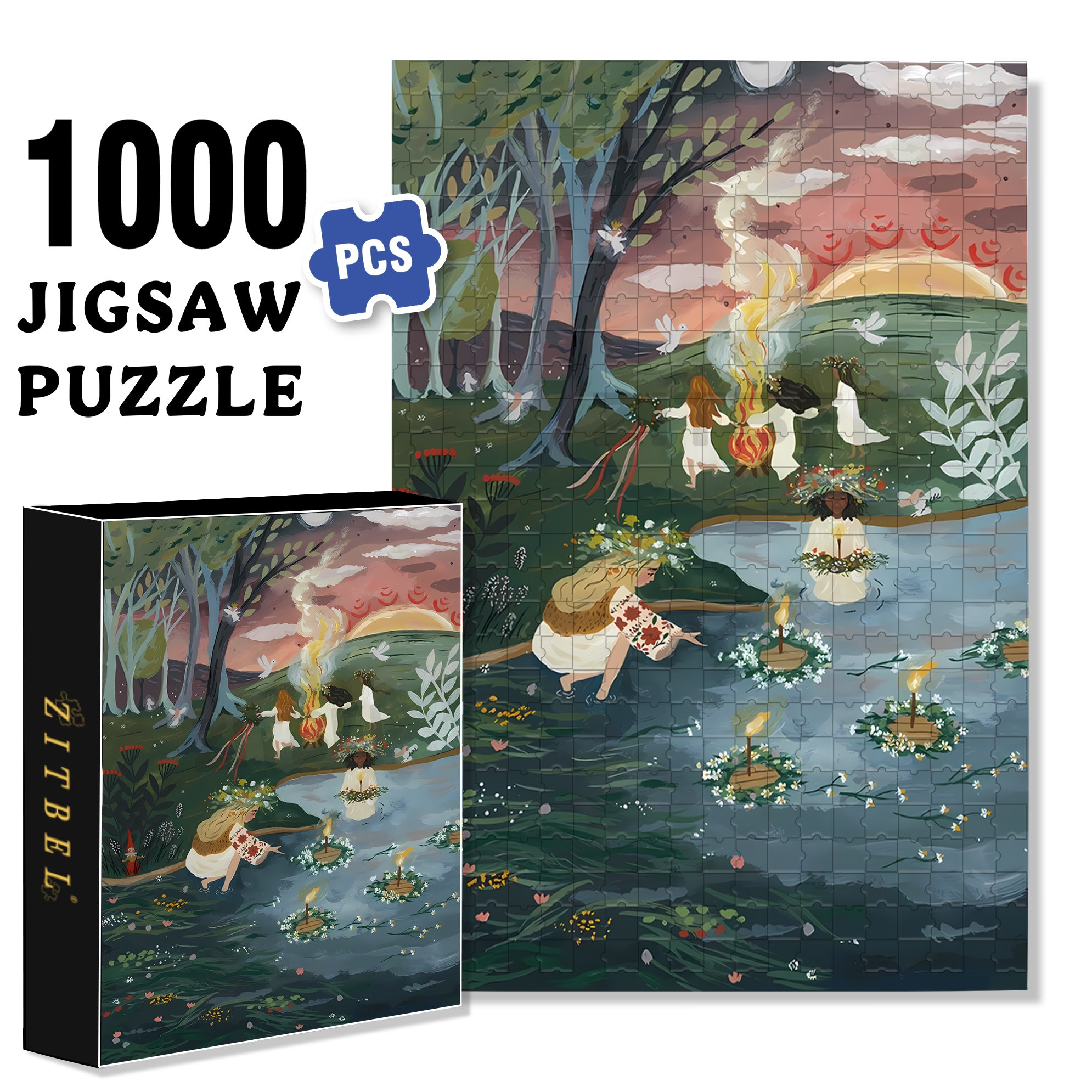 Bonfire Party 500pcs/1000pcs Jigsaw Puzzle, Scratch-Resistant, Interactive Family Game & Brain-Boosting DIY Decor, Perfect for Halloween, Christmas & New Year Gifts, Family Puzzle Game