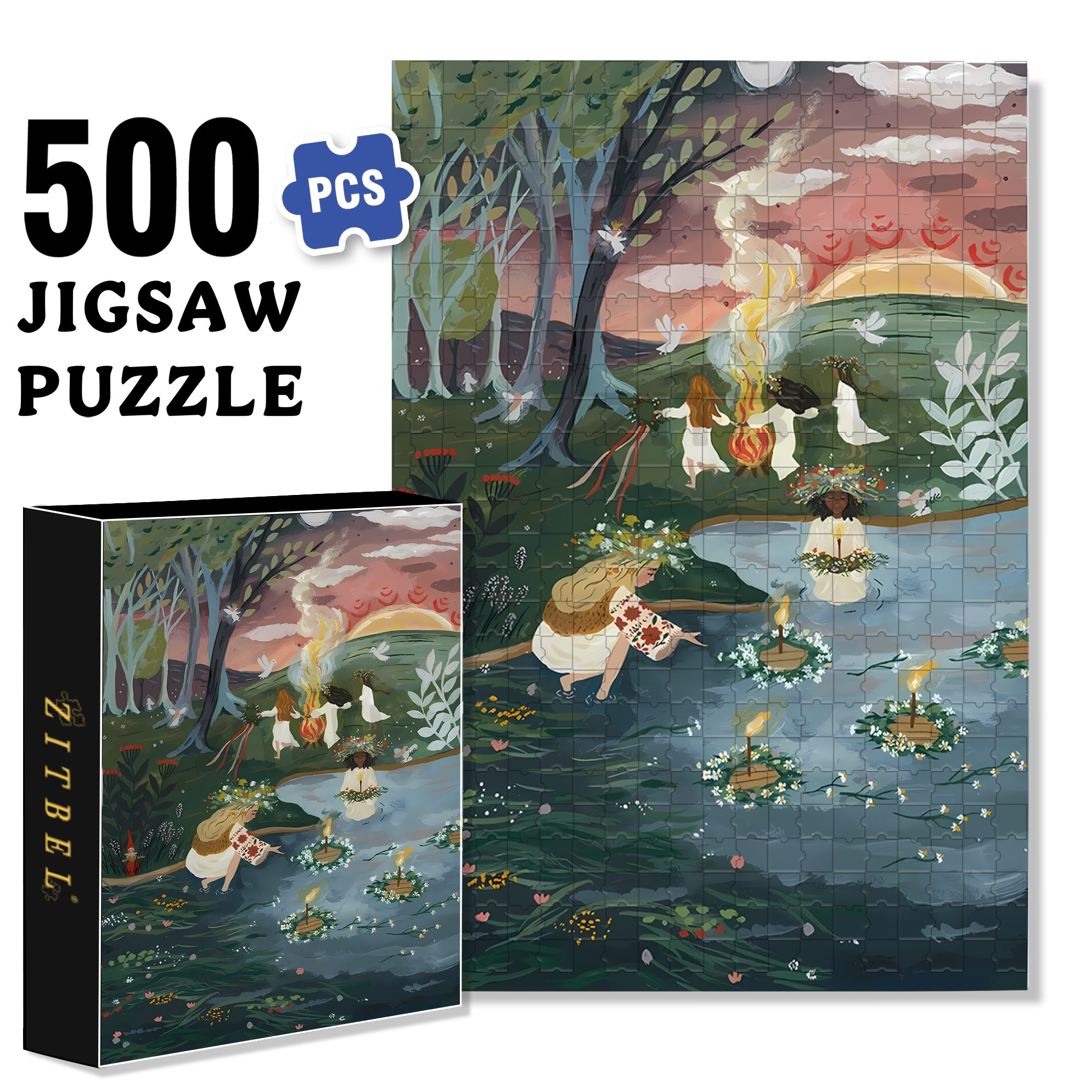 Bonfire Party 500pcs/1000pcs Jigsaw Puzzle, Scratch-Resistant, Interactive Family Game & Brain-Boosting DIY Decor, Perfect for Halloween, Christmas & New Year Gifts, Family Puzzle Game