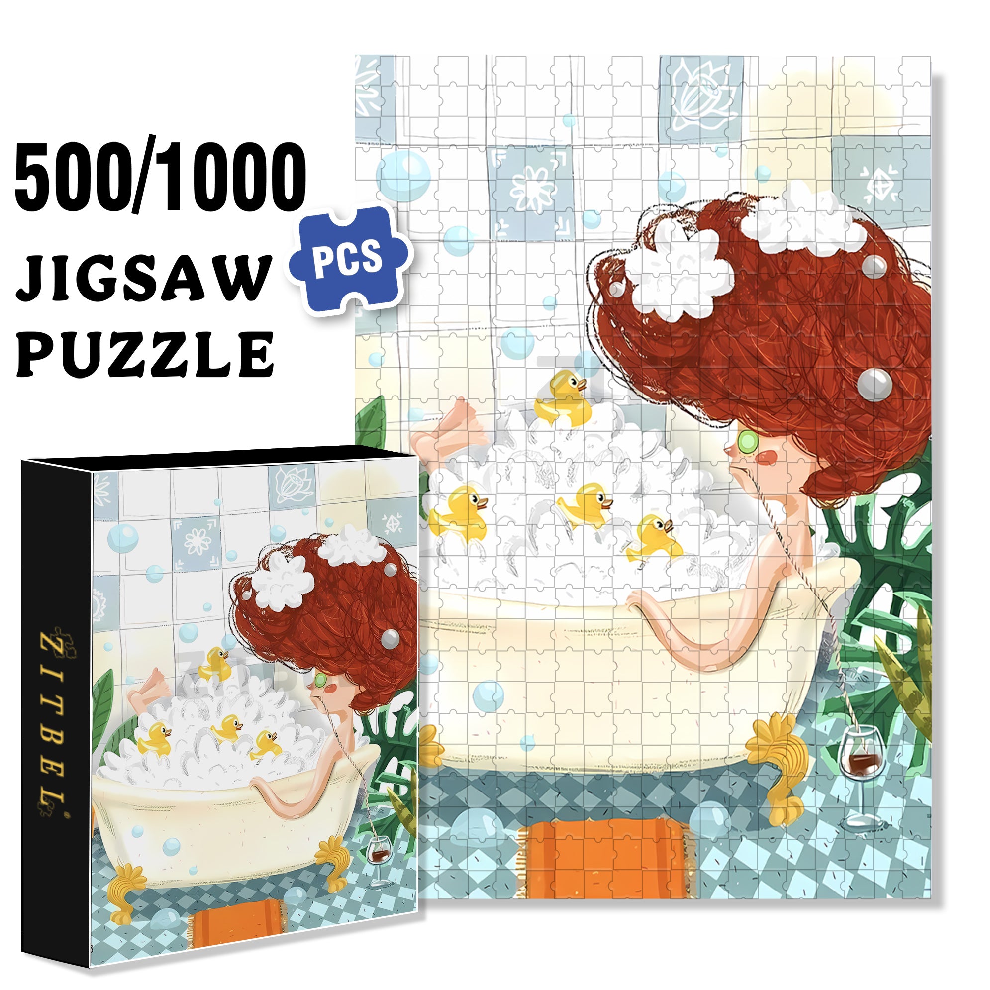 Bubble Bath 500pcs/1000pcs Jigsaw Puzzle, Scratch-Resistant, Interactive Family Game & Brain-Boosting DIY Decor, Perfect for Halloween, Christmas & New Year Gifts, Family Puzzle Game