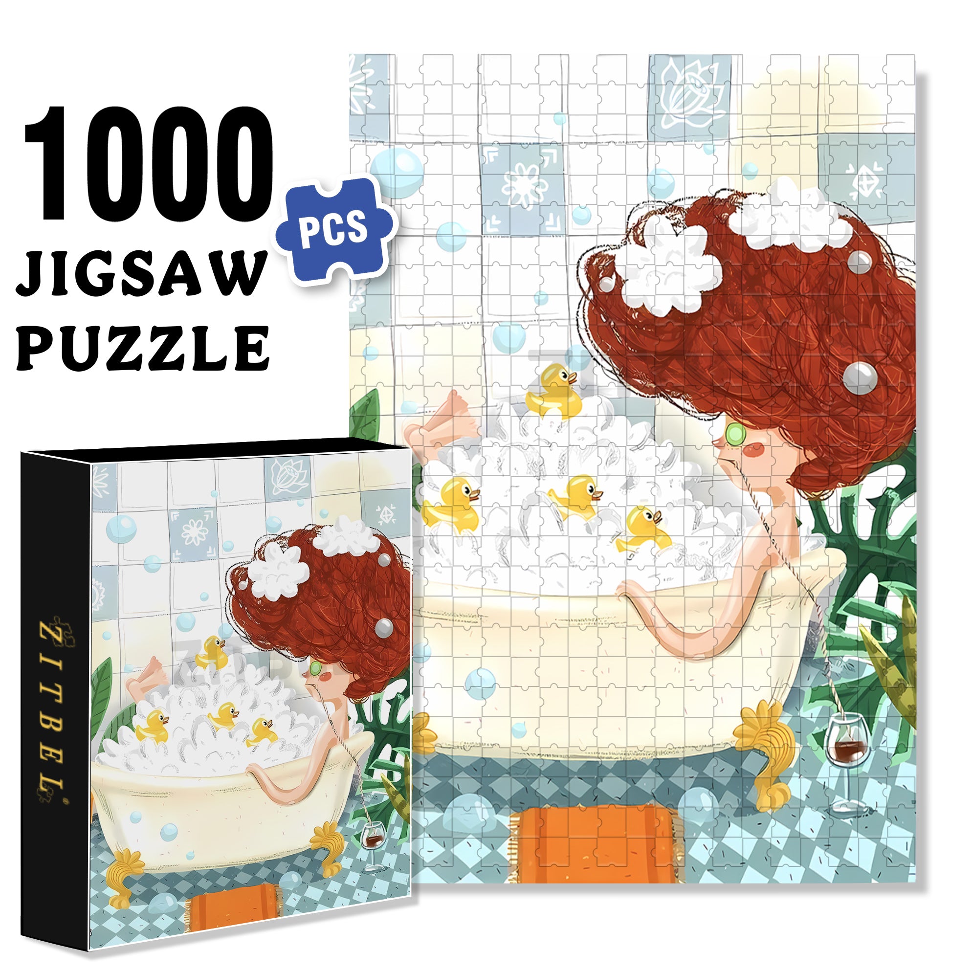 Bubble Bath 500pcs/1000pcs Jigsaw Puzzle, Scratch-Resistant, Interactive Family Game & Brain-Boosting DIY Decor, Perfect for Halloween, Christmas & New Year Gifts, Family Puzzle Game