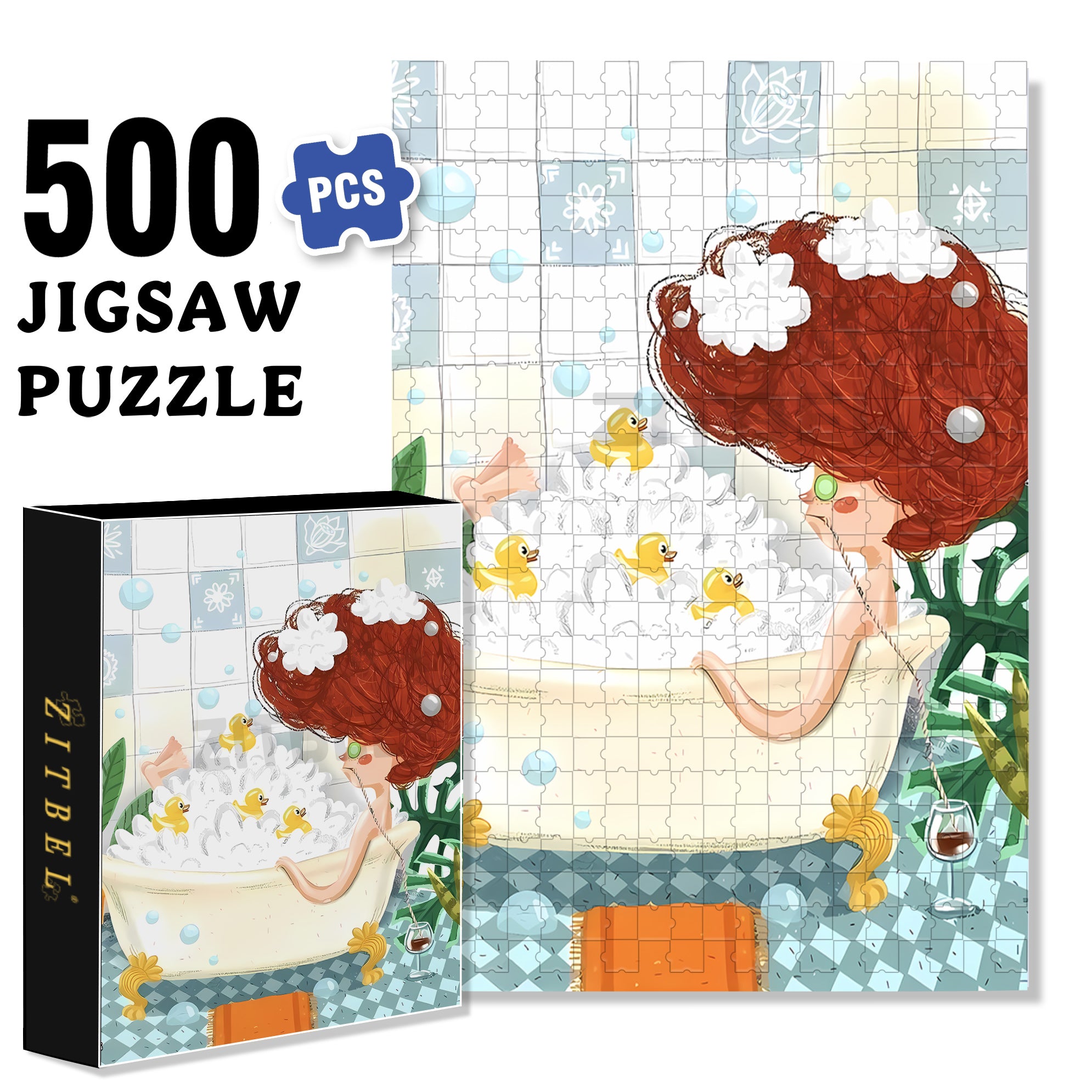 Bubble Bath 500pcs/1000pcs Jigsaw Puzzle, Scratch-Resistant, Interactive Family Game & Brain-Boosting DIY Decor, Perfect for Halloween, Christmas & New Year Gifts, Family Puzzle Game