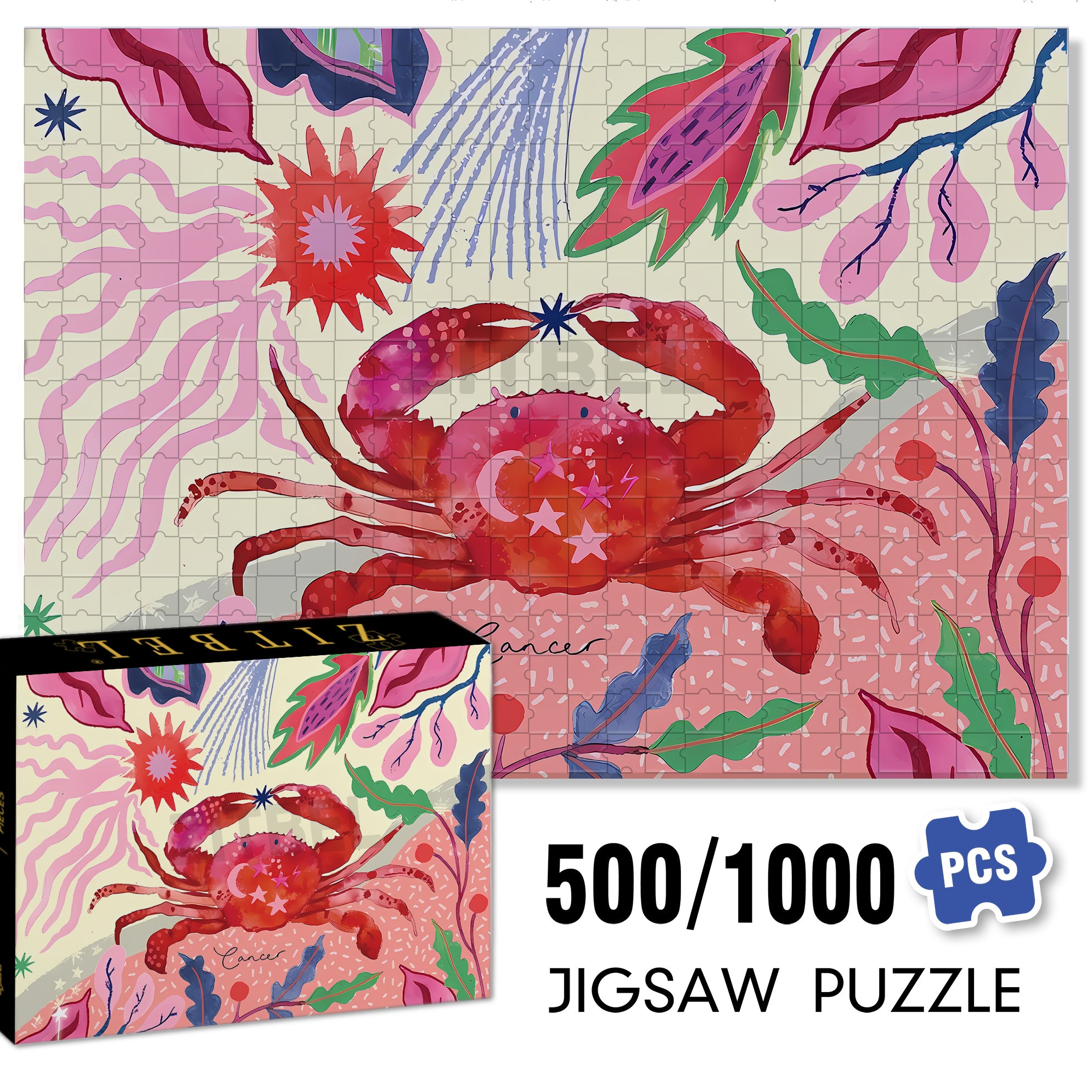 Cancer 500pcs/1000pcs Jigsaw Puzzle, Scratch-Resistant, Interactive Family Game & Brain-Boosting DIY Decor, Perfect for Halloween, Christmas & New Year Gifts, Family Puzzle Game