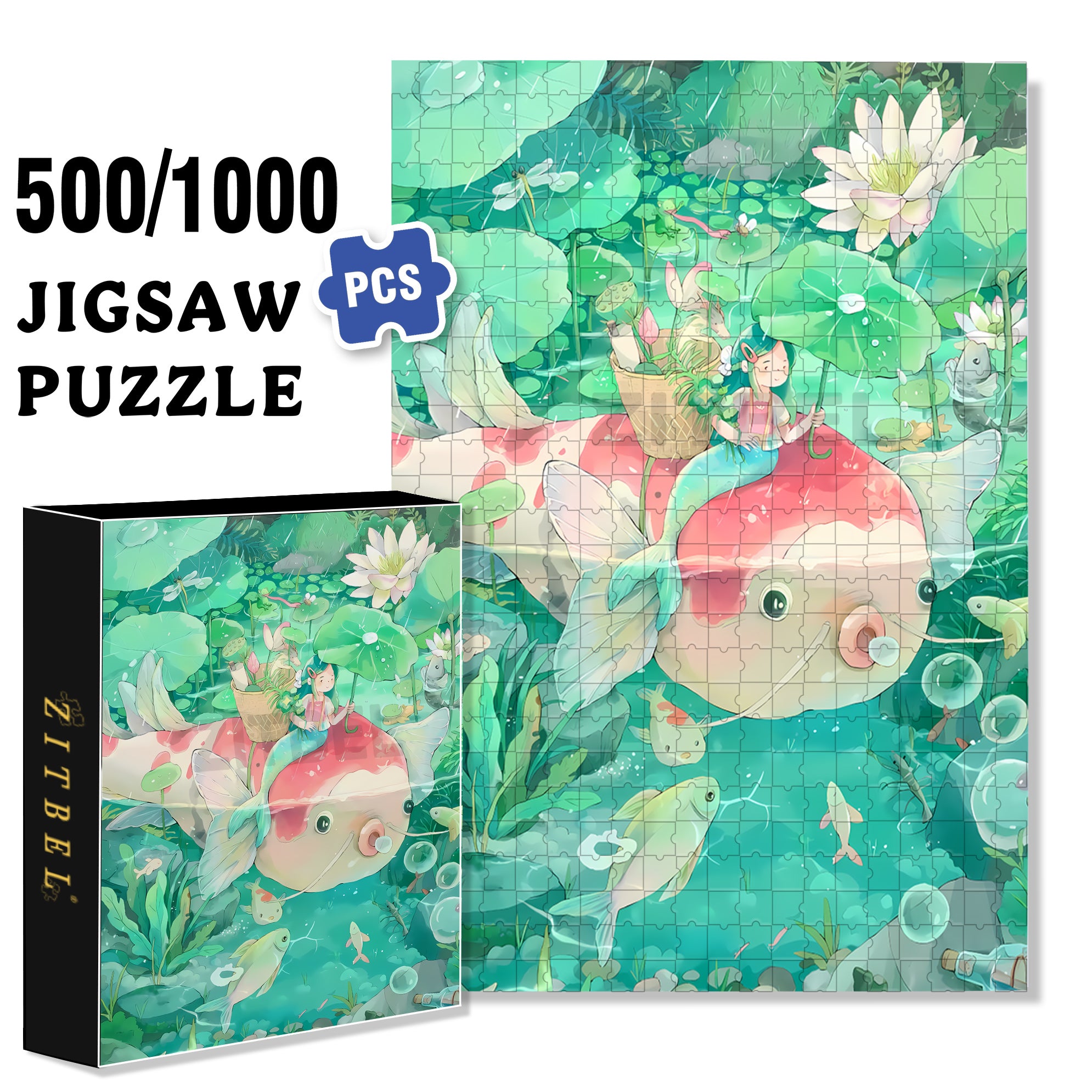 Carp Adventure 500pcs/1000pcs Jigsaw Puzzle, Scratch-Resistant, Interactive Family Game & Brain-Boosting DIY Decor, Perfect for Halloween, Christmas & New Year Gifts, Family Puzzle Game