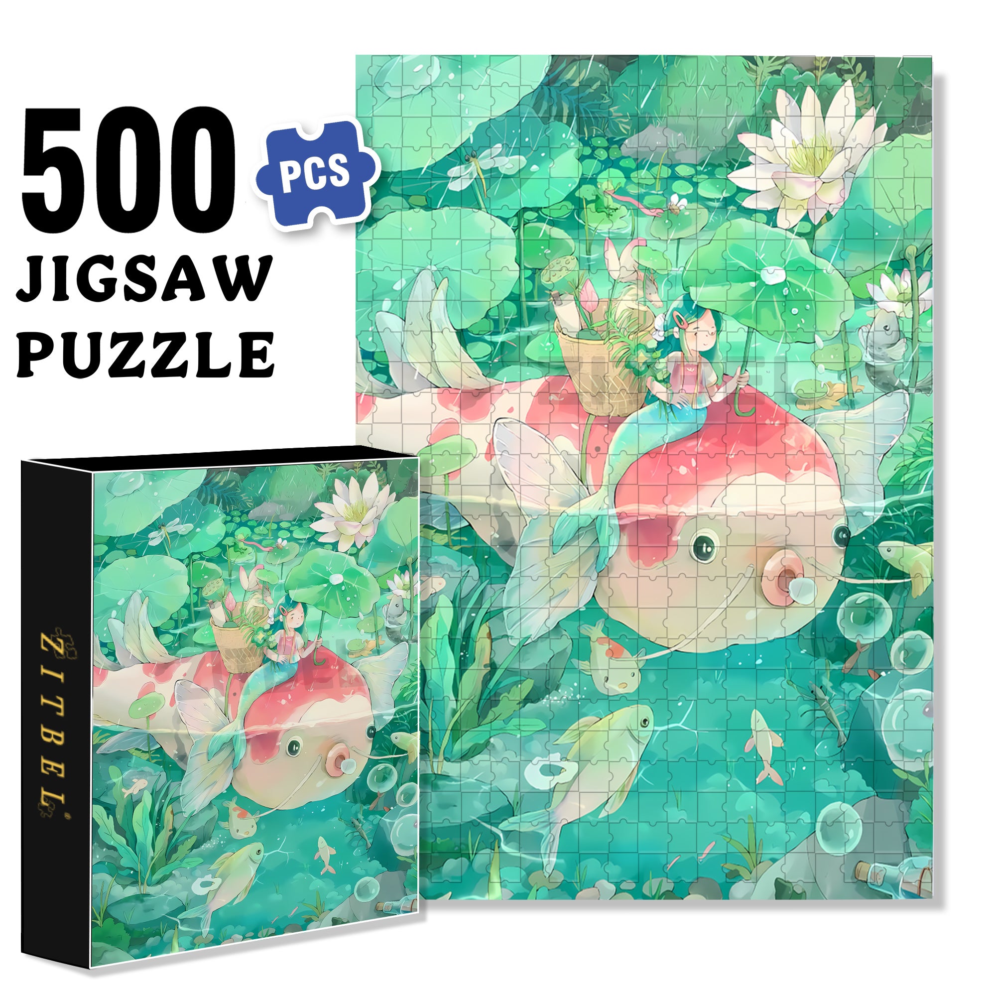 Carp Adventure 500pcs/1000pcs Jigsaw Puzzle, Scratch-Resistant, Interactive Family Game & Brain-Boosting DIY Decor, Perfect for Halloween, Christmas & New Year Gifts, Family Puzzle Game