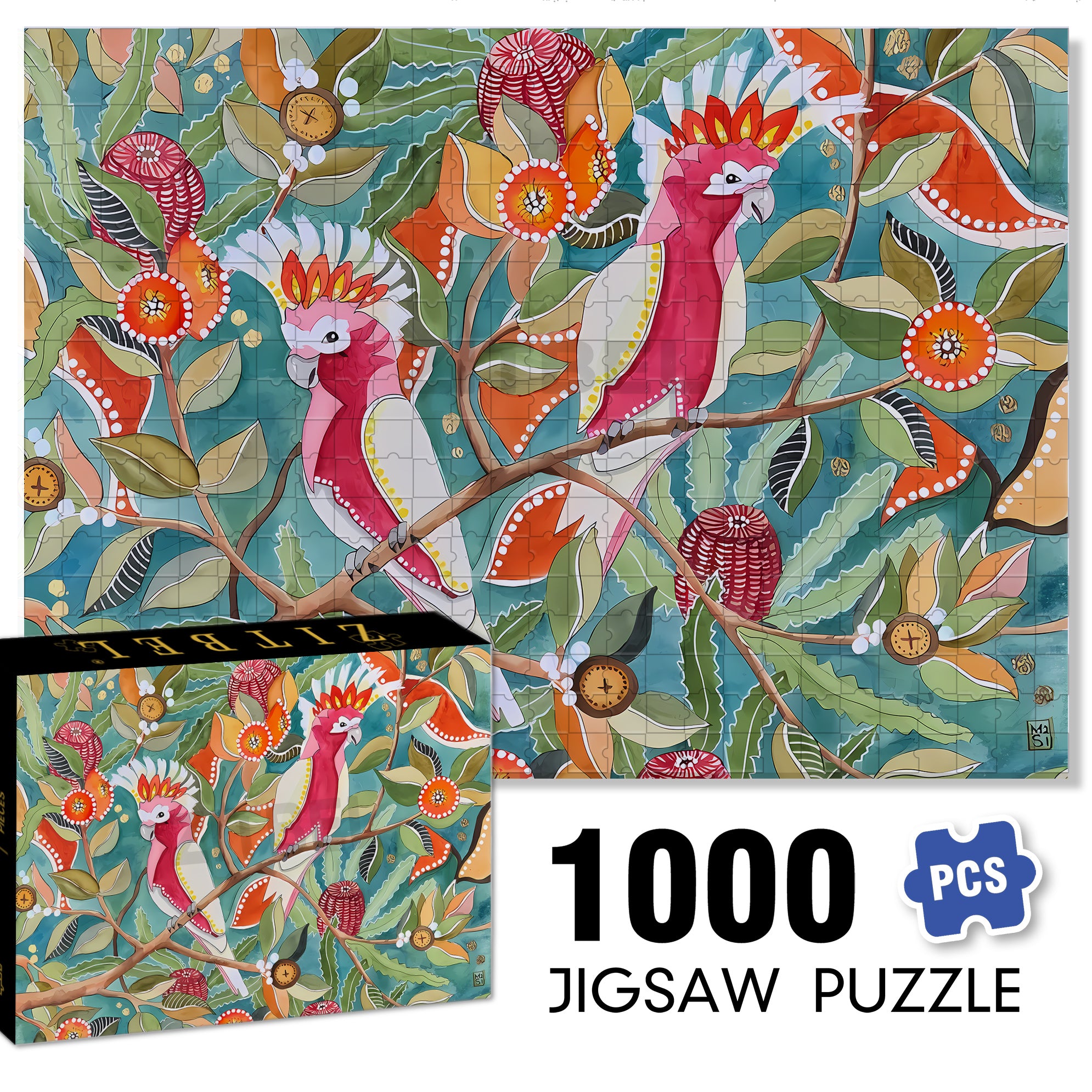 Cockatoos 500pcs/1000pcs Jigsaw Puzzle, Scratch-Resistant, Interactive Family Game & Brain-Boosting DIY Decor, Perfect for Halloween, Christmas & New Year Gifts, Family Puzzle Game