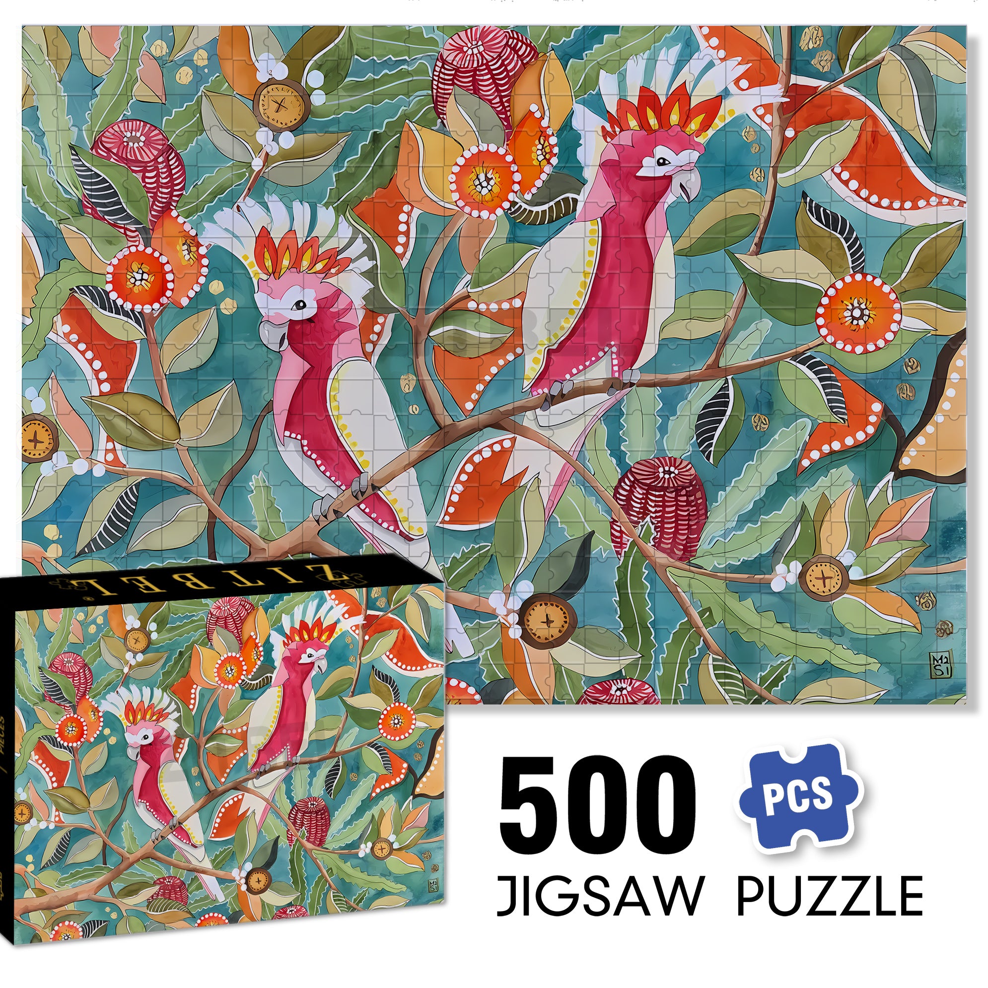 Cockatoos 500pcs/1000pcs Jigsaw Puzzle, Scratch-Resistant, Interactive Family Game & Brain-Boosting DIY Decor, Perfect for Halloween, Christmas & New Year Gifts, Family Puzzle Game