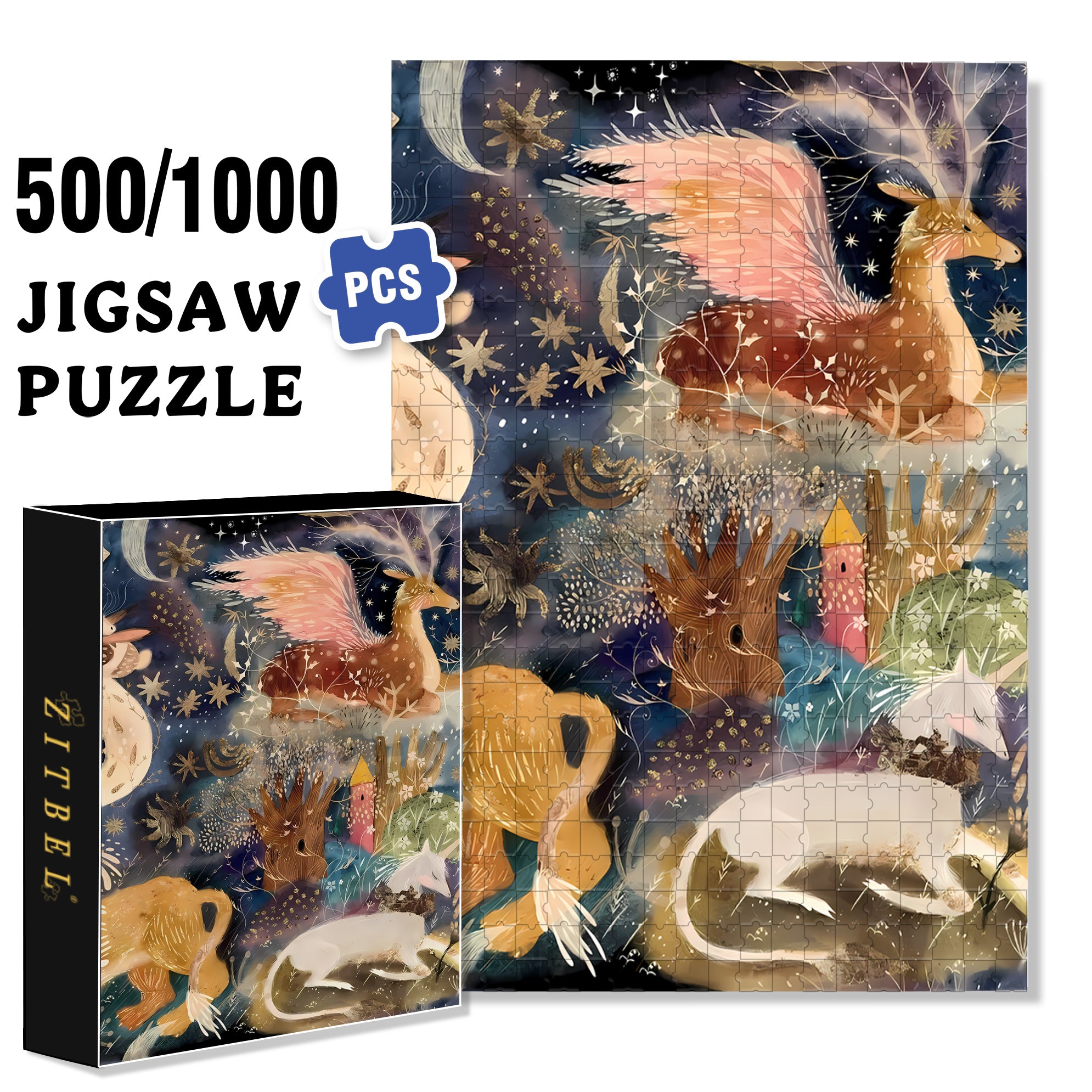Flying Deer 500pcs/1000pcs Jigsaw Puzzle, Scratch-Resistant, Interactive Family Game & Brain-Boosting DIY Decor, Perfect for Halloween, Christmas & New Year Gifts, Family Puzzle Game