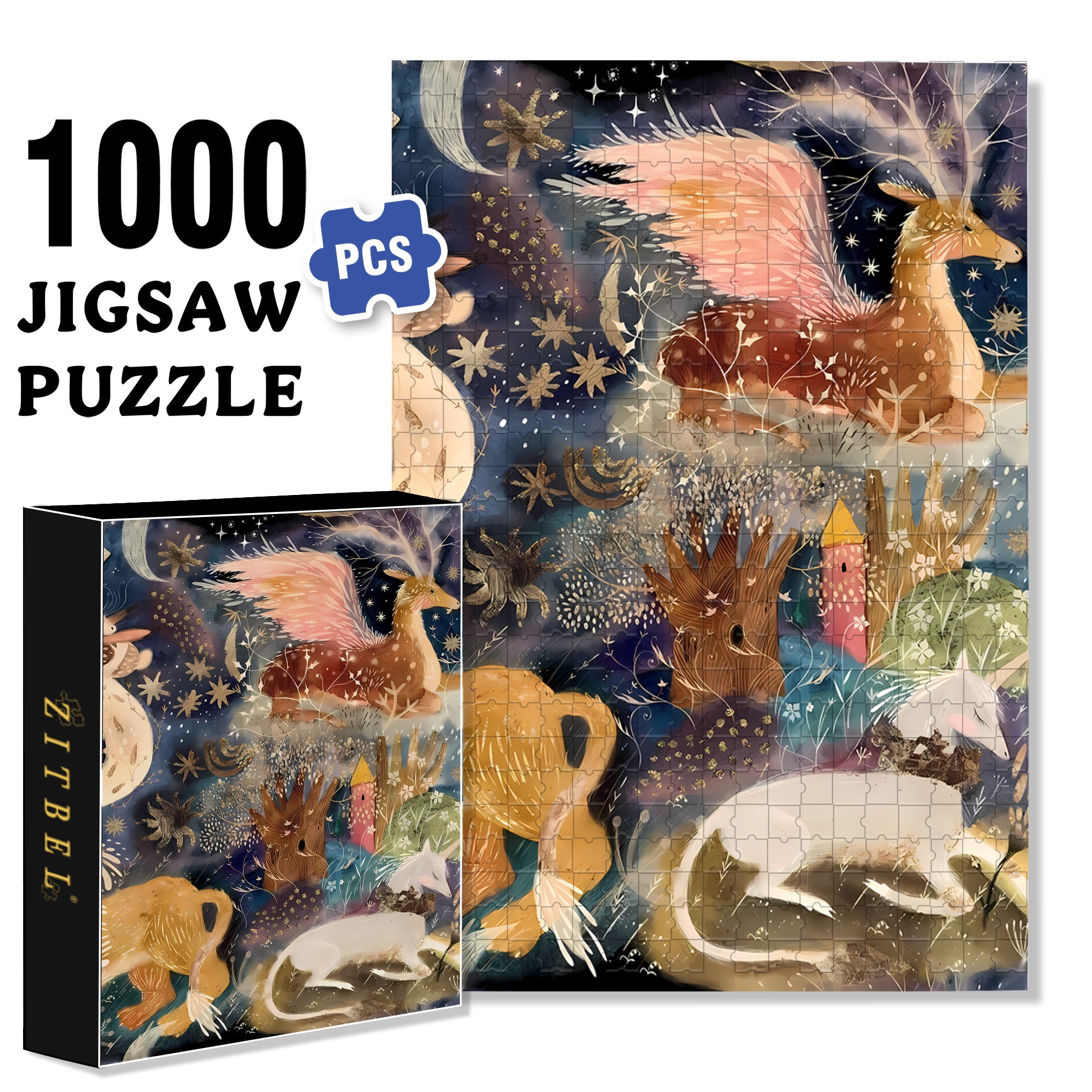 Flying Deer 500pcs/1000pcs Jigsaw Puzzle, Scratch-Resistant, Interactive Family Game & Brain-Boosting DIY Decor, Perfect for Halloween, Christmas & New Year Gifts, Family Puzzle Game