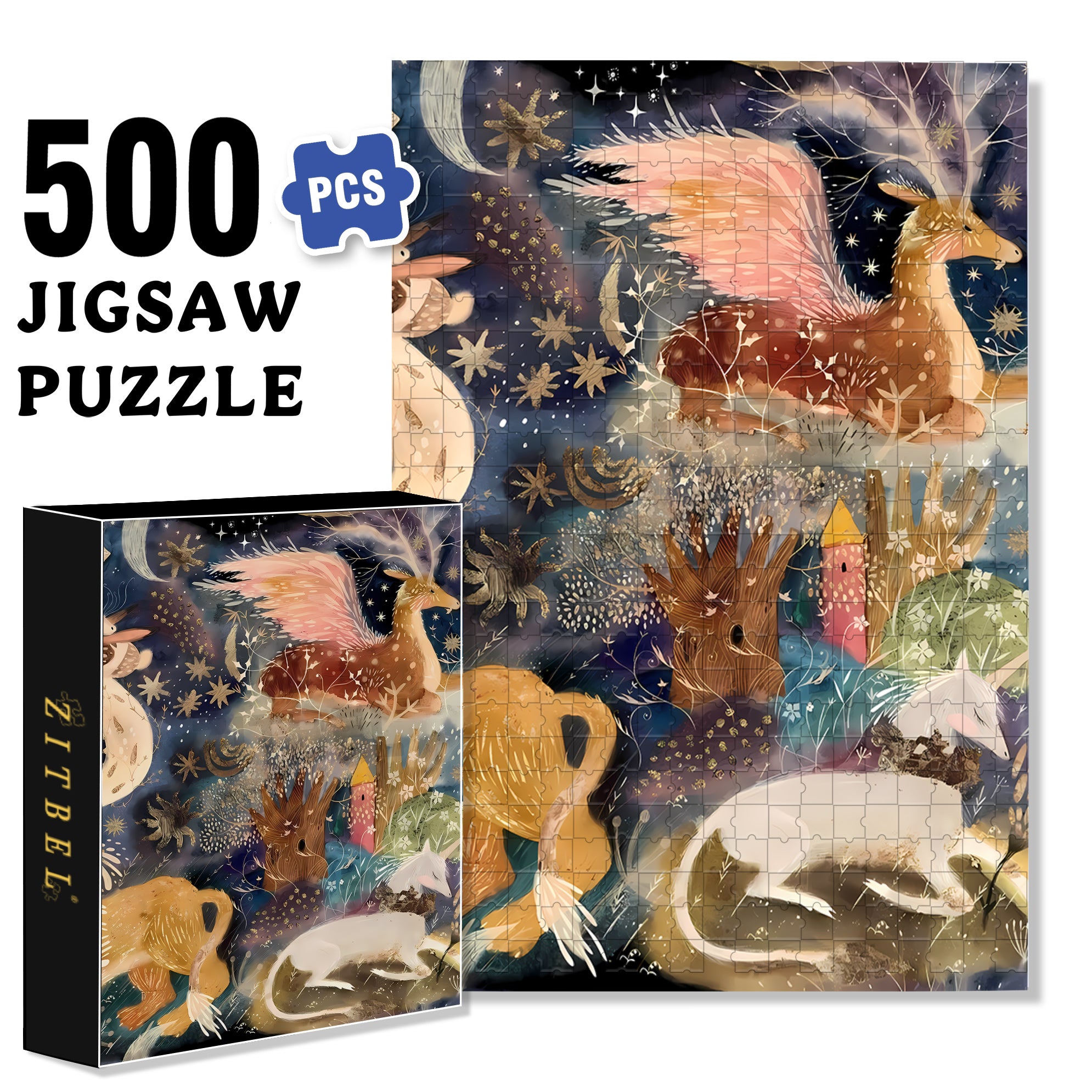 Flying Deer 500pcs/1000pcs Jigsaw Puzzle, Scratch-Resistant, Interactive Family Game & Brain-Boosting DIY Decor, Perfect for Halloween, Christmas & New Year Gifts, Family Puzzle Game