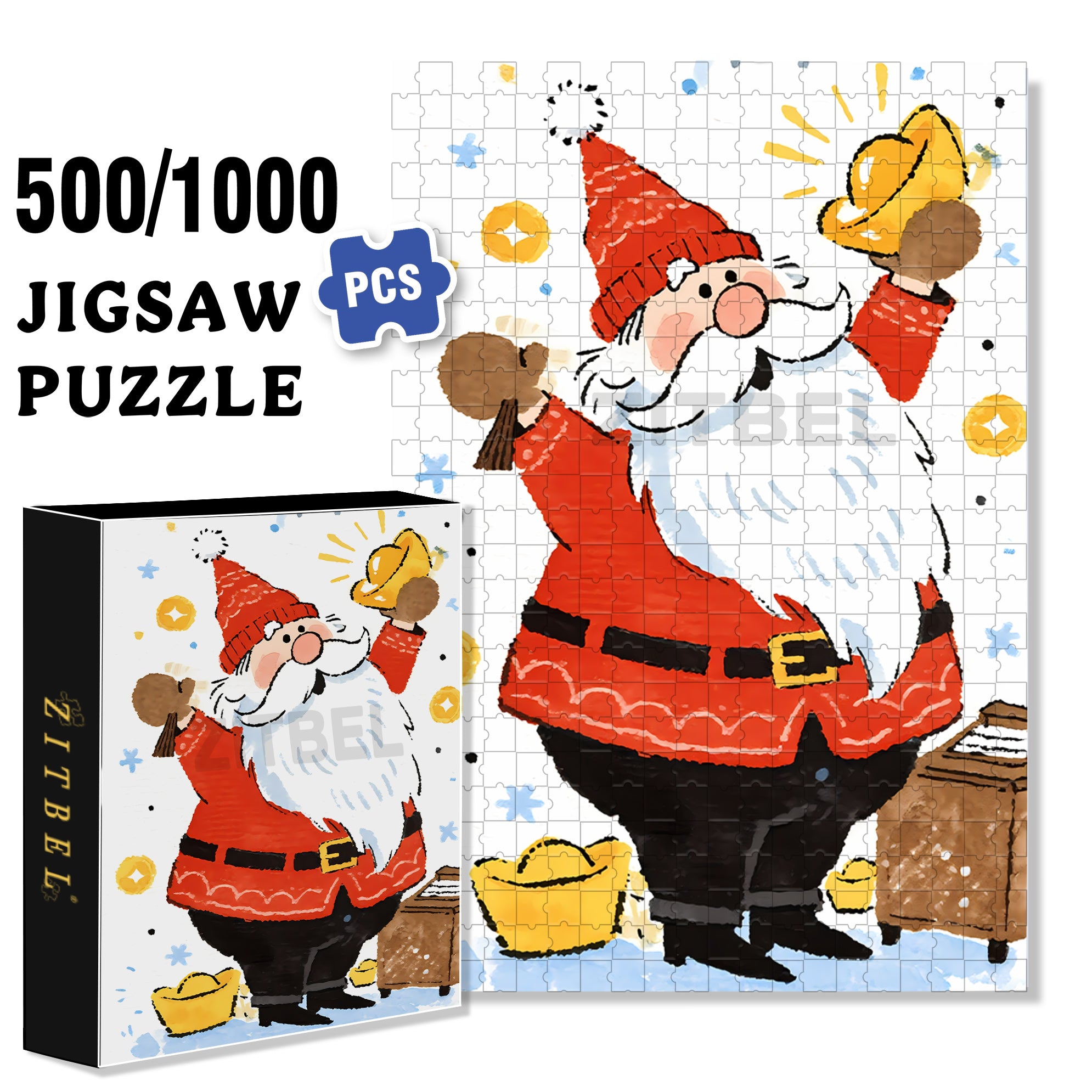 Gold Ingot 500pcs/1000pcs Jigsaw Puzzle, Scratch-Resistant, Interactive Family Game & Brain-Boosting DIY Decor, Perfect for Halloween, Christmas & New Year Gifts, Family Puzzle Game