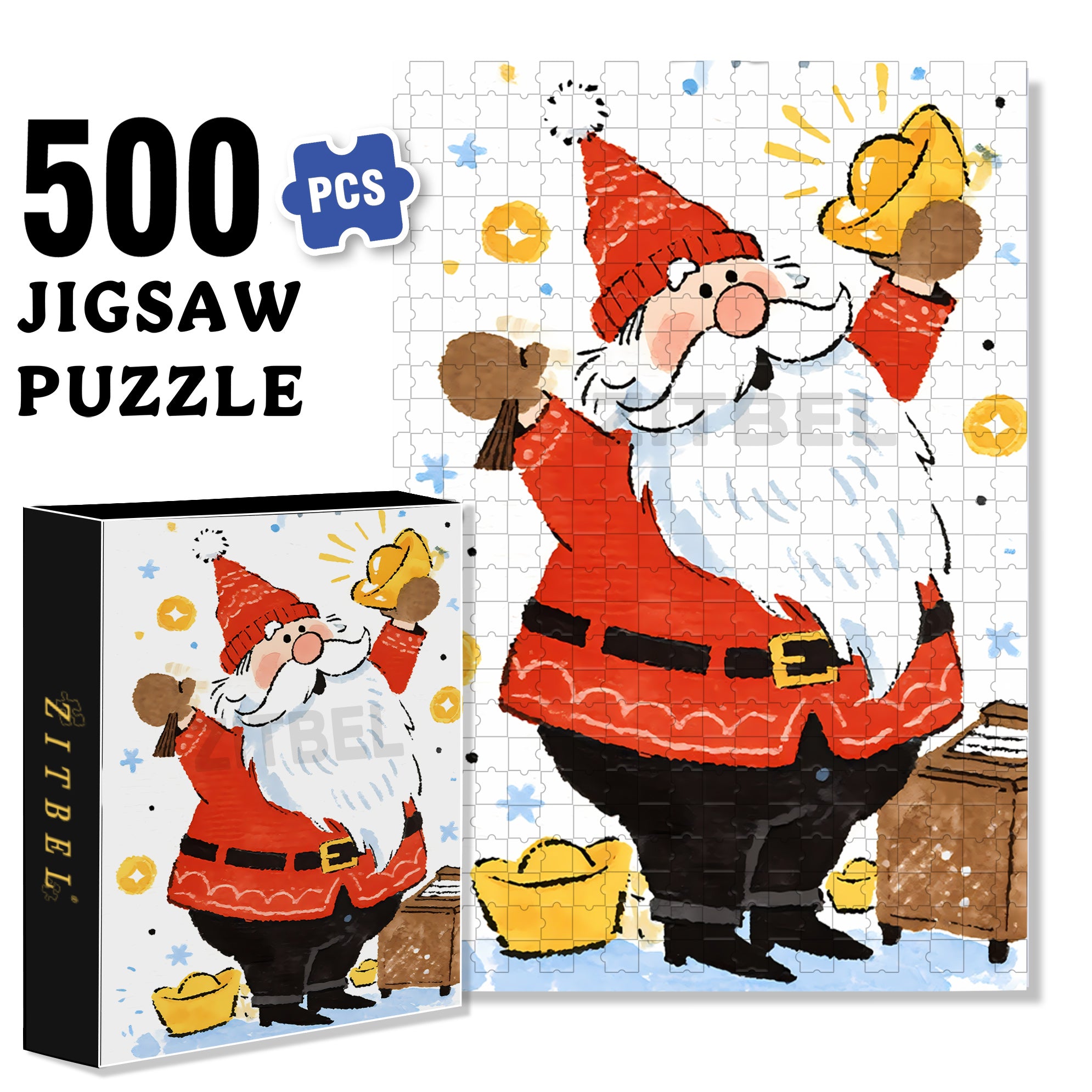 Gold Ingot 500pcs/1000pcs Jigsaw Puzzle, Scratch-Resistant, Interactive Family Game & Brain-Boosting DIY Decor, Perfect for Halloween, Christmas & New Year Gifts, Family Puzzle Game
