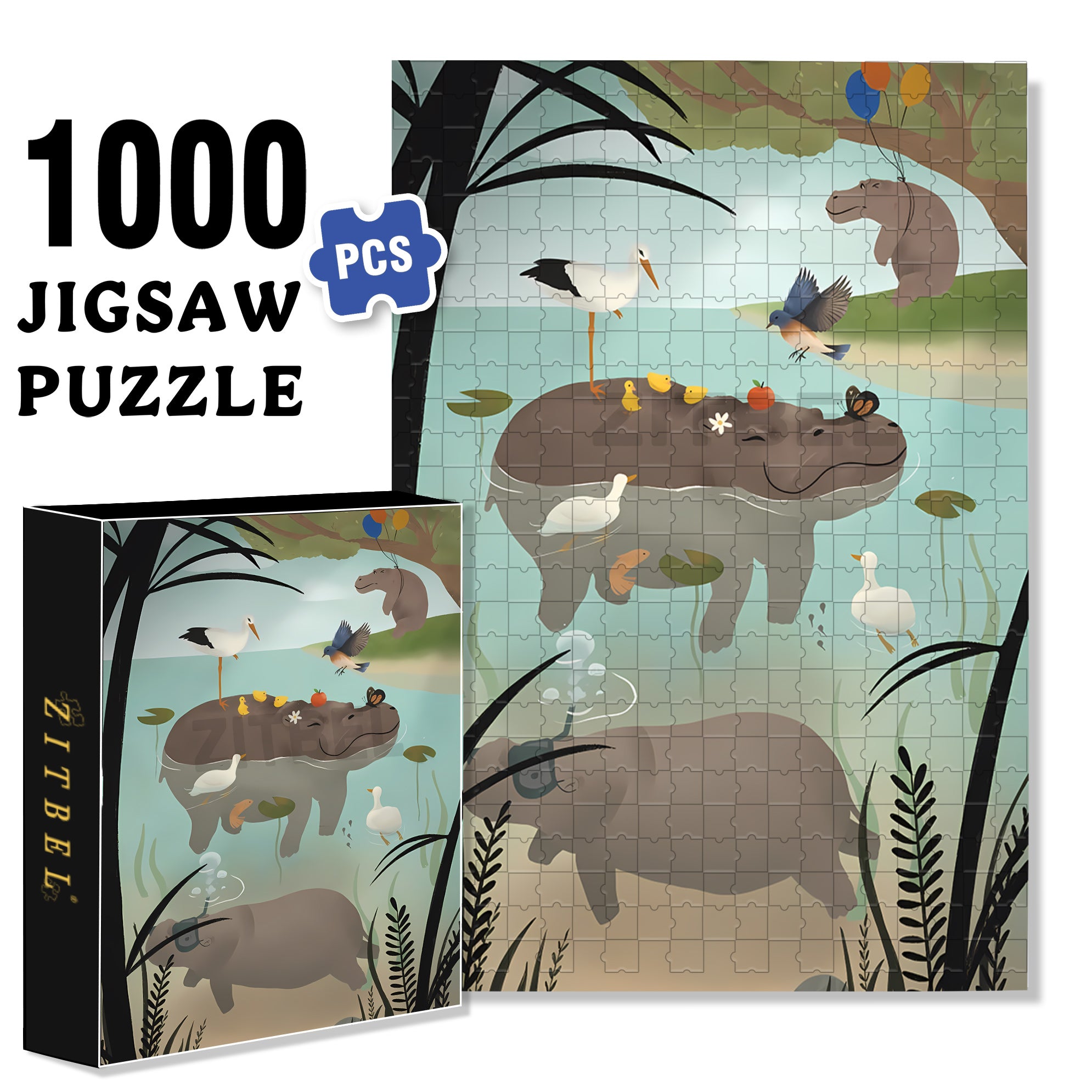 Happy Hippo 500pcs/1000pcs Jigsaw Puzzle, Scratch-Resistant, Interactive Family Game & Brain-Boosting DIY Decor, Perfect for Halloween, Christmas & New Year Gifts, Family Puzzle Game