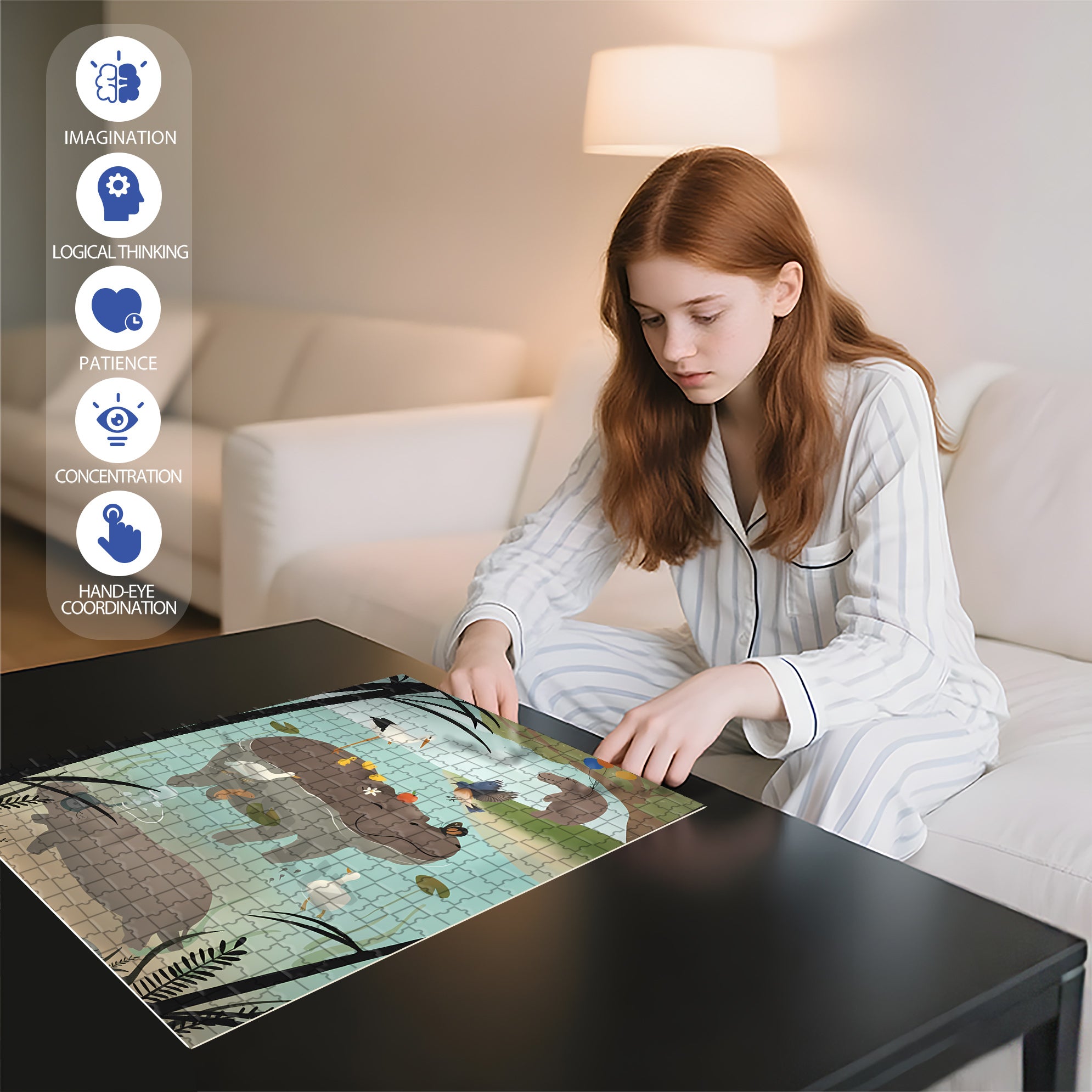 Happy Hippo 500pcs/1000pcs Jigsaw Puzzle, Scratch-Resistant, Interactive Family Game & Brain-Boosting DIY Decor, Perfect for Halloween, Christmas & New Year Gifts, Family Puzzle Game