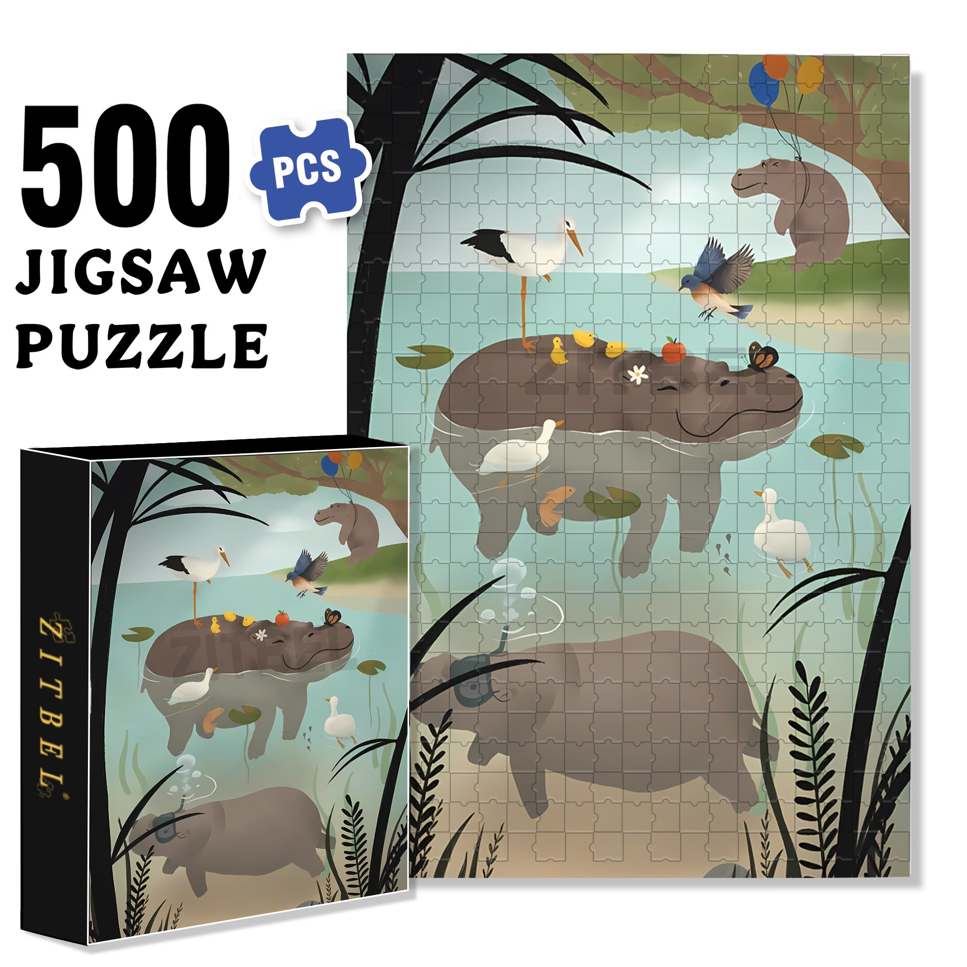 Happy Hippo 500pcs/1000pcs Jigsaw Puzzle, Scratch-Resistant, Interactive Family Game & Brain-Boosting DIY Decor, Perfect for Halloween, Christmas & New Year Gifts, Family Puzzle Game