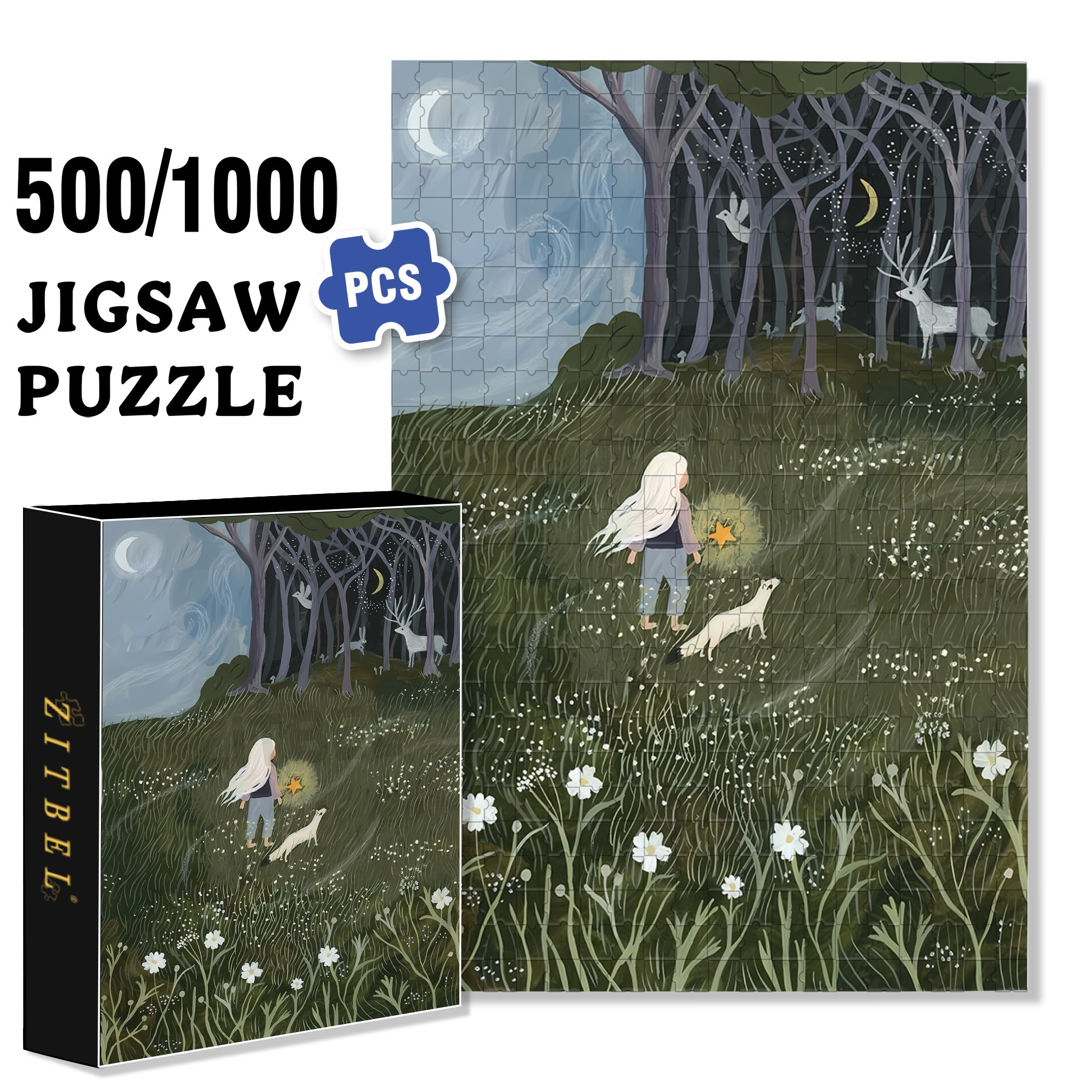 Into The Forest 500pcs/1000pcs Jigsaw Puzzle, Scratch-Resistant, Interactive Family Game & Brain-Boosting DIY Decor, Perfect for Halloween, Christmas & New Year Gifts, Family Puzzle Game