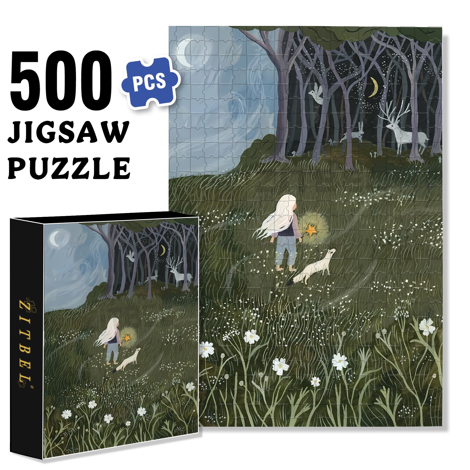 Into The Forest 500pcs/1000pcs Jigsaw Puzzle, Scratch-Resistant, Interactive Family Game & Brain-Boosting DIY Decor, Perfect for Halloween, Christmas & New Year Gifts, Family Puzzle Game