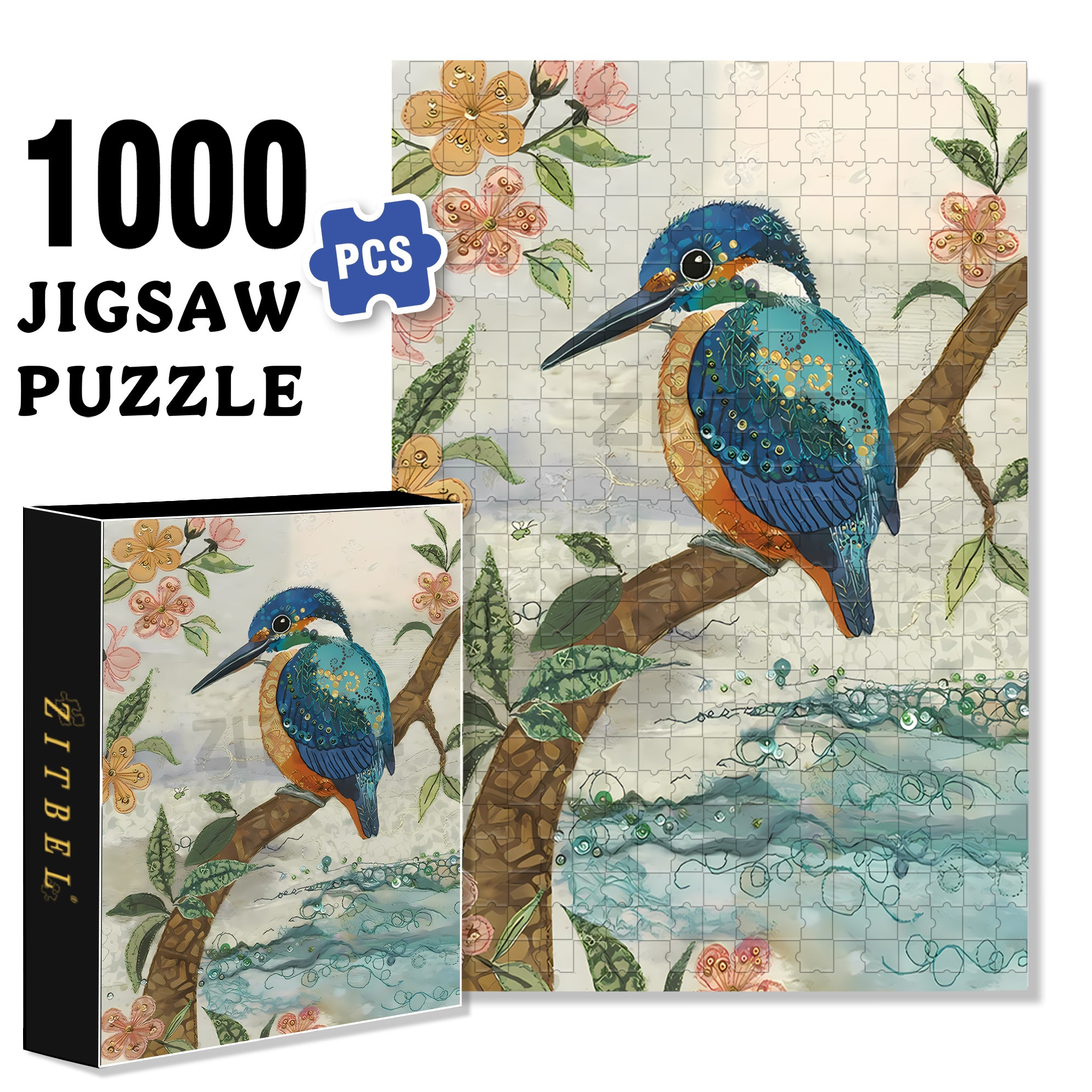 Jeweled Kingfisher 500pcs/1000pcs Jigsaw Puzzle, Scratch-Resistant, Interactive Family Game & Brain-Boosting DIY Decor, Perfect for Halloween, Christmas & New Year Gifts, Family Puzzle Game