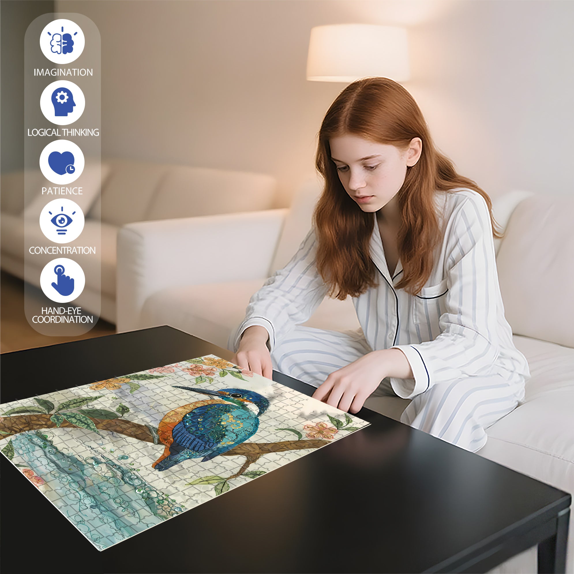 Jeweled Kingfisher 500pcs/1000pcs Jigsaw Puzzle, Scratch-Resistant, Interactive Family Game & Brain-Boosting DIY Decor, Perfect for Halloween, Christmas & New Year Gifts, Family Puzzle Game