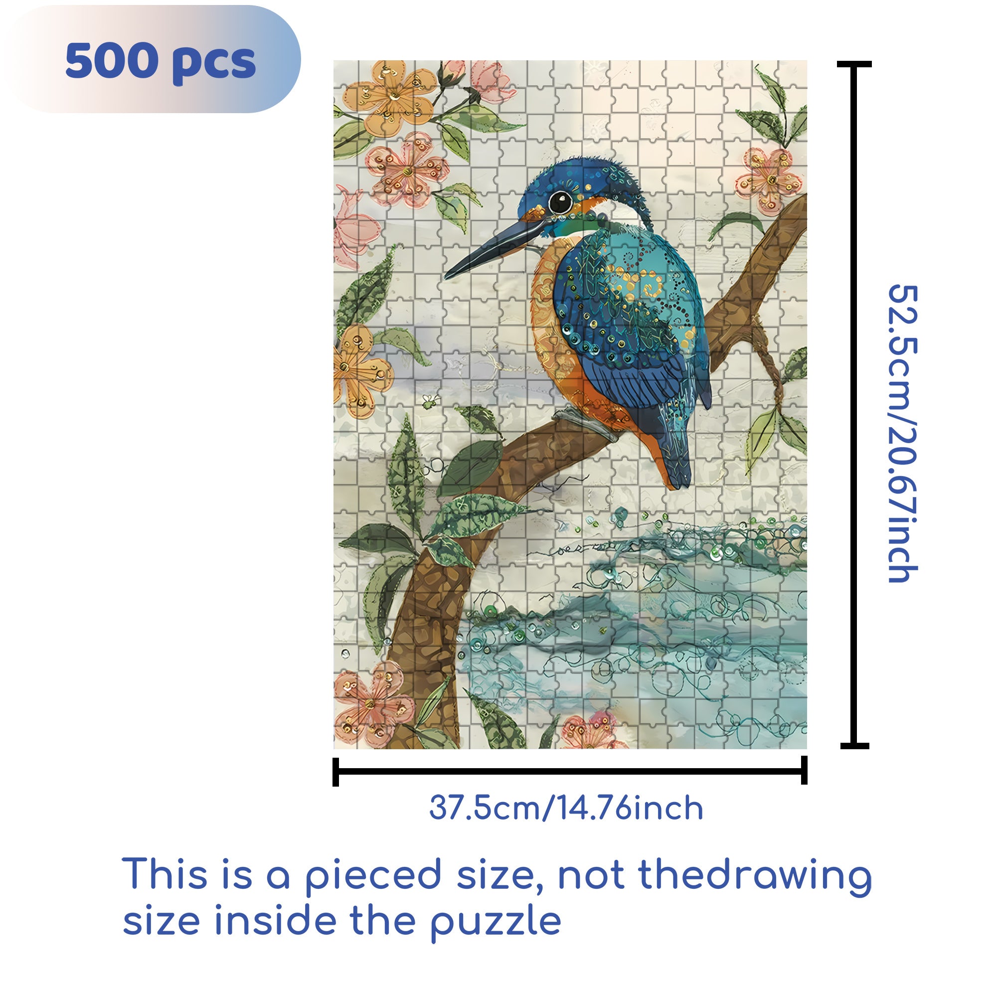 Jeweled Kingfisher 500pcs/1000pcs Jigsaw Puzzle, Scratch-Resistant, Interactive Family Game & Brain-Boosting DIY Decor, Perfect for Halloween, Christmas & New Year Gifts, Family Puzzle Game