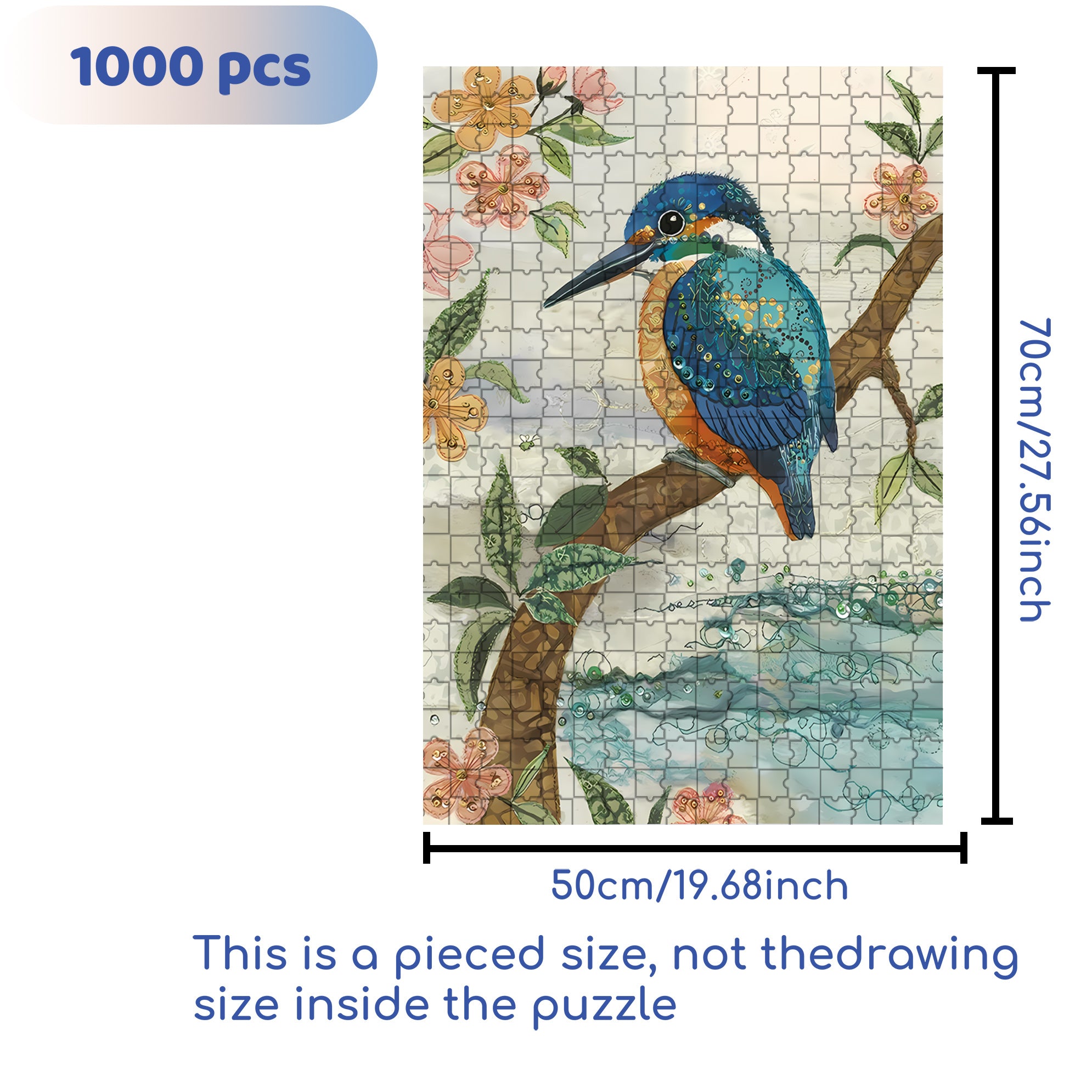 Jeweled Kingfisher 500pcs/1000pcs Jigsaw Puzzle, Scratch-Resistant, Interactive Family Game & Brain-Boosting DIY Decor, Perfect for Halloween, Christmas & New Year Gifts, Family Puzzle Game